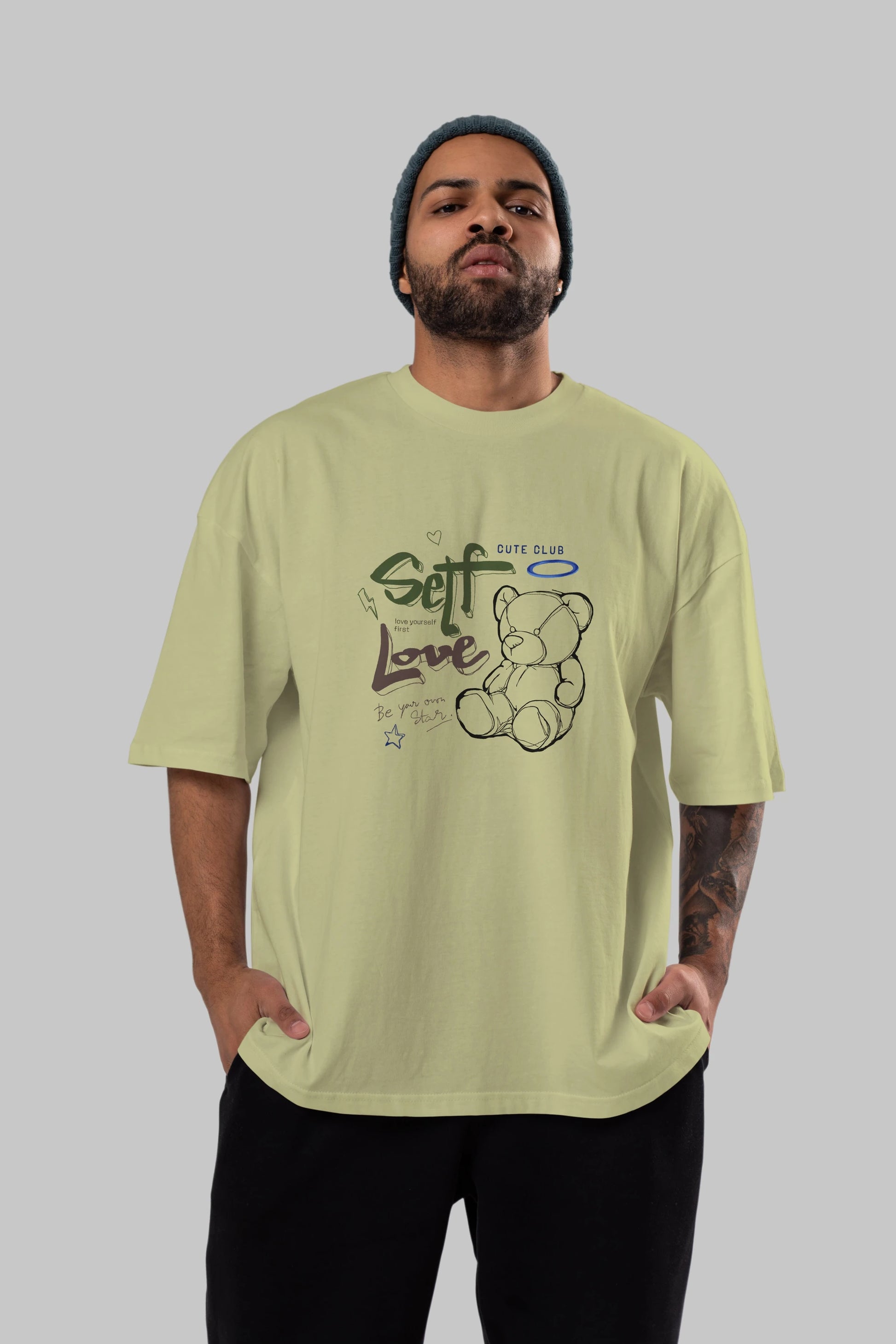 Self Love Bear Ön Baskılı Oversize t-shirt Erkek Kadın Unisex