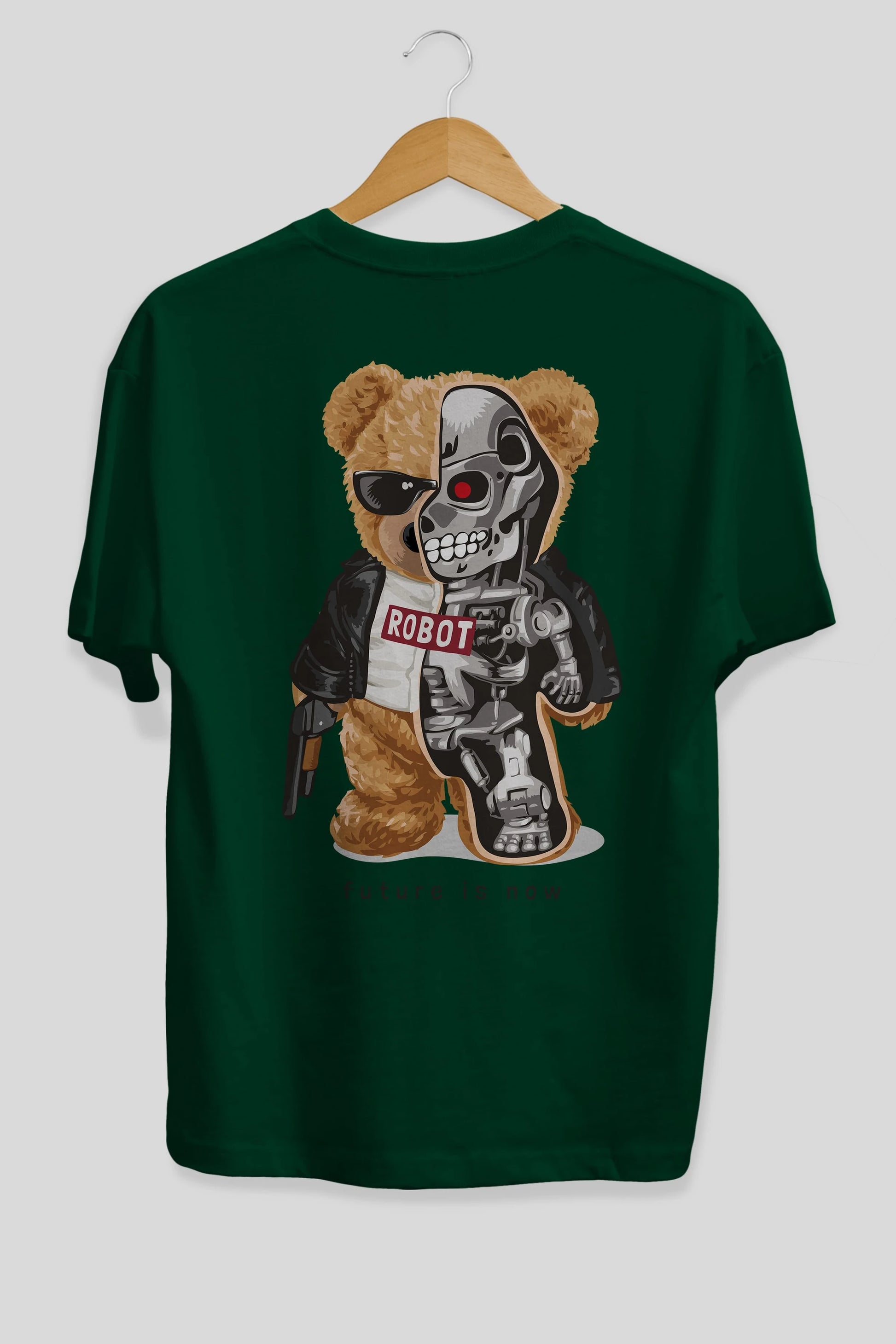 Teddy Bear Robot Arka Baskılı Oversize t-shirt Erkek Kadın Unisex %100 Pamuk