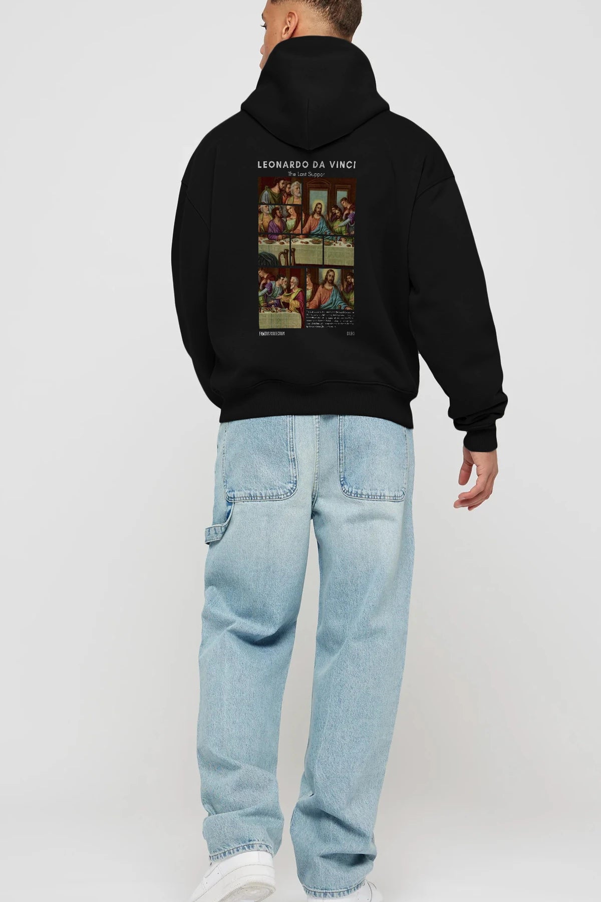 Leonardo Da Vinci Arka Baskılı Hoodie Oversize Kapüşonlu Sweatshirt Erkek Kadın