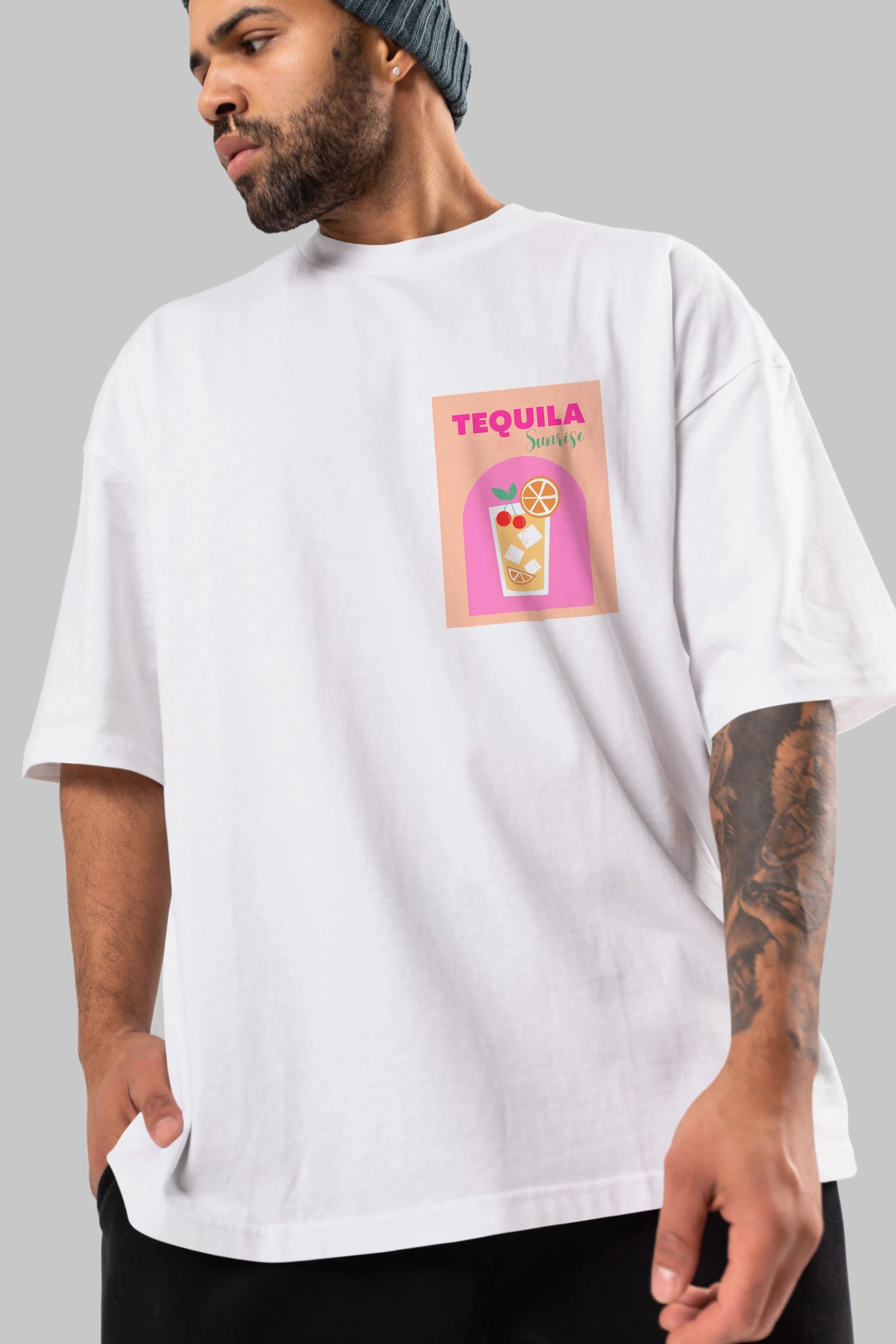 Tequila Sunrise 2 Ön Sol Baskılı Oversize t-shirt Erkek Kadın Unisex %100 Pamuk Bisiklet Yaka tişort