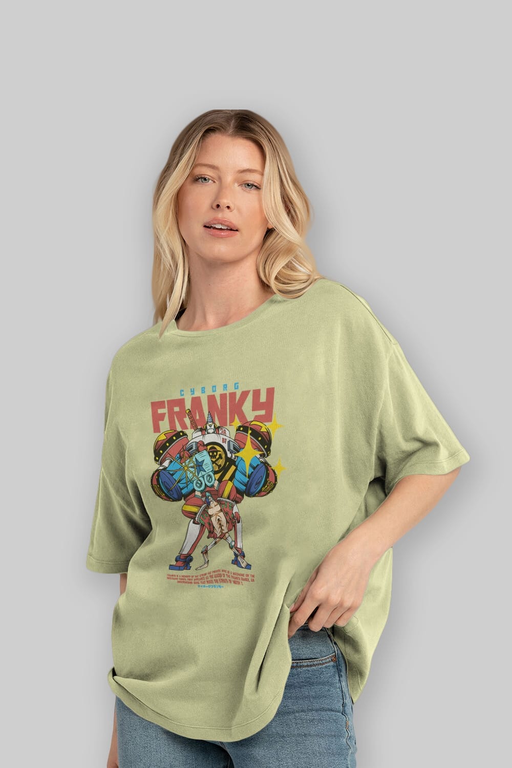 Cyborg Franky Anime Ön Baskılı Oversize t-shirt %100 pamuk Erkek Kadın Unisex