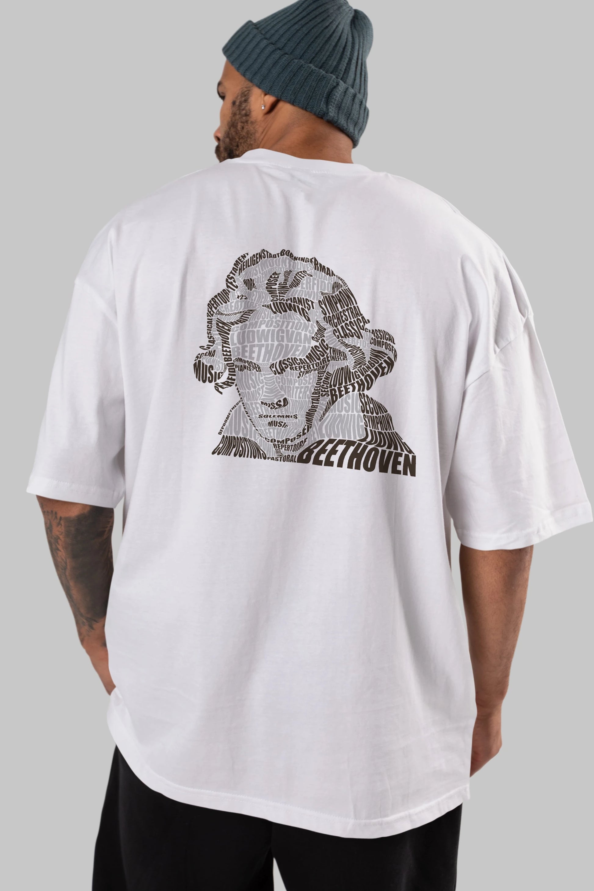 Ludwig van Beethoven Calligram Arka Baskılı Oversize t-shirt %100 pamuk Erkek Kadın Unisex