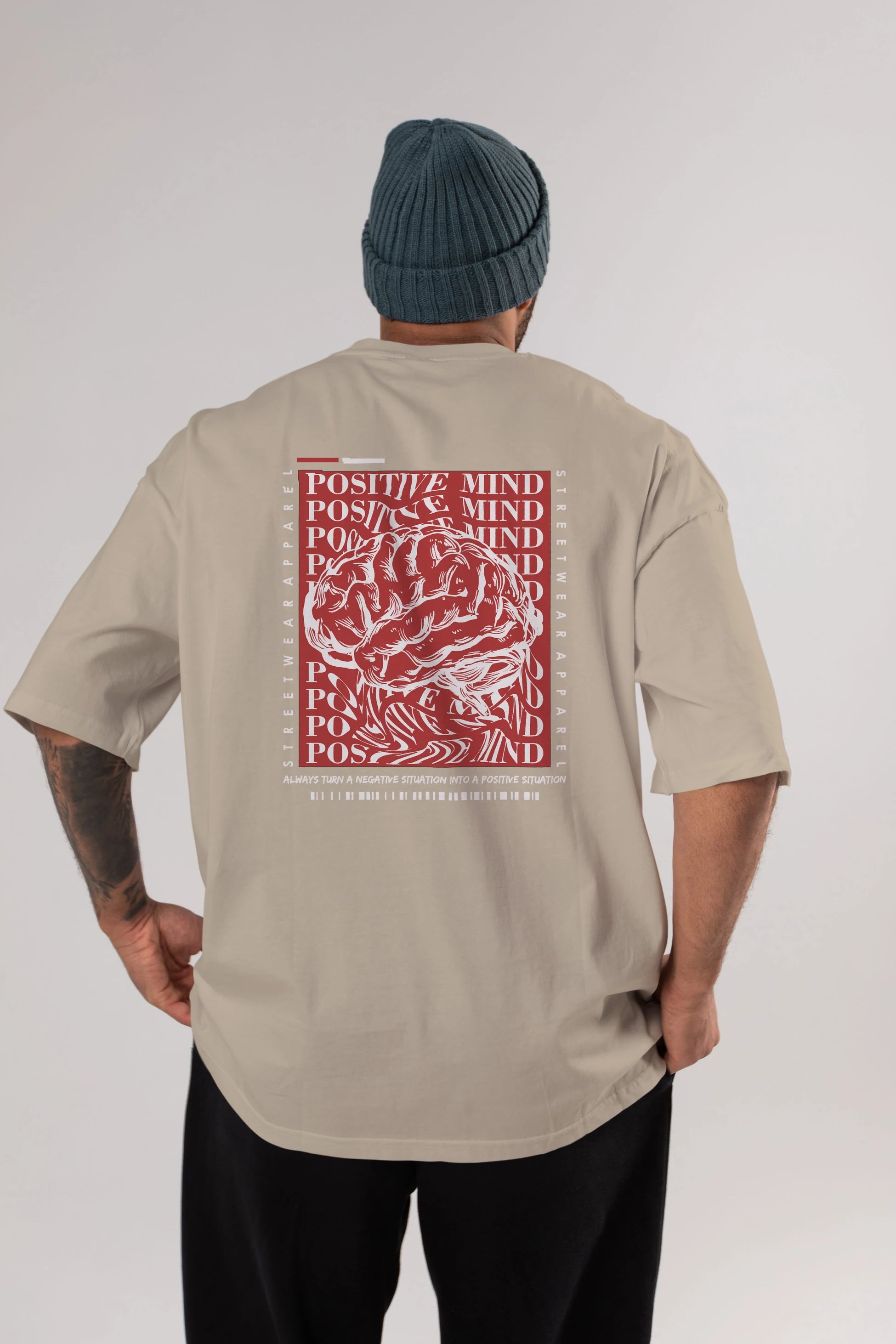Positive Mind Arka Baskılı Oversize t-shirt Erkek Kadın Unisex