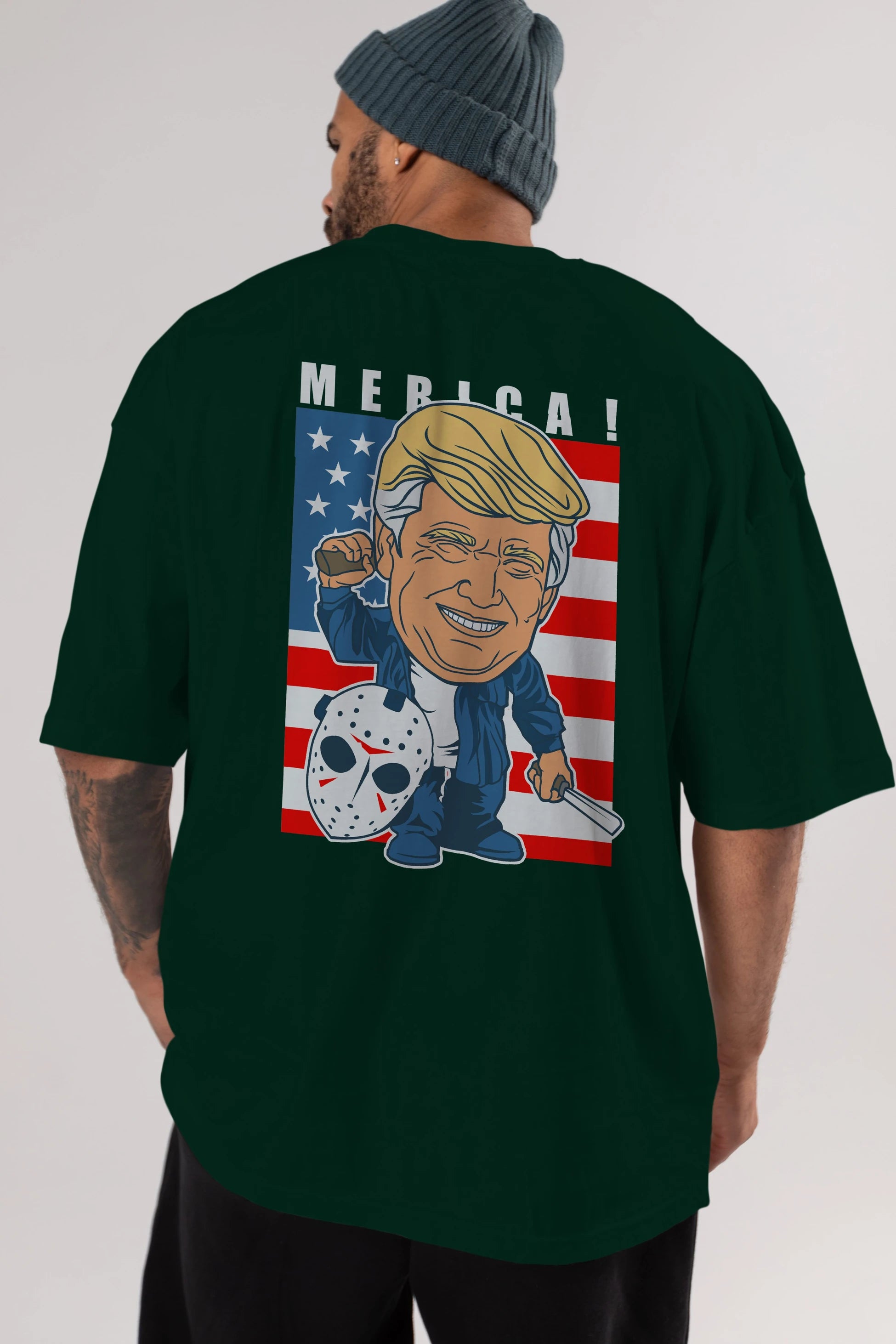Jason Voorhess Trump Arka Baskılı Oversize t-shirt Erkek Kadın Unisex %100 Pamuk tişort