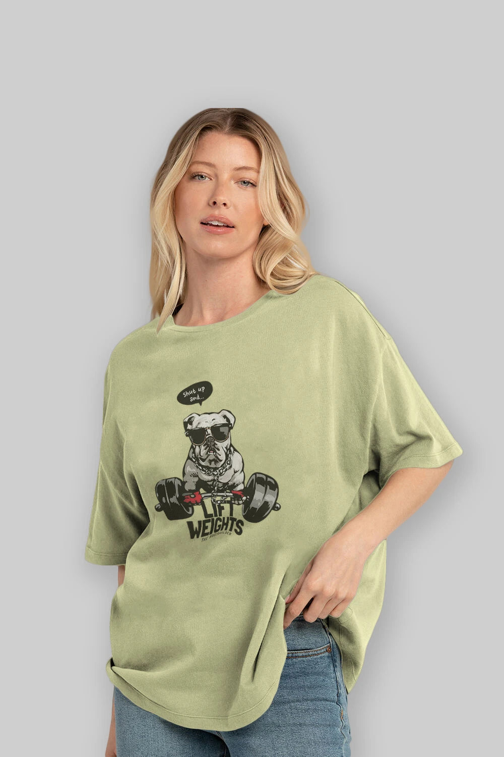 Teddy Bear Lift Weights Ön Baskılı Oversize t-shirt Erkek Kadın Unisex %100 Pamuk