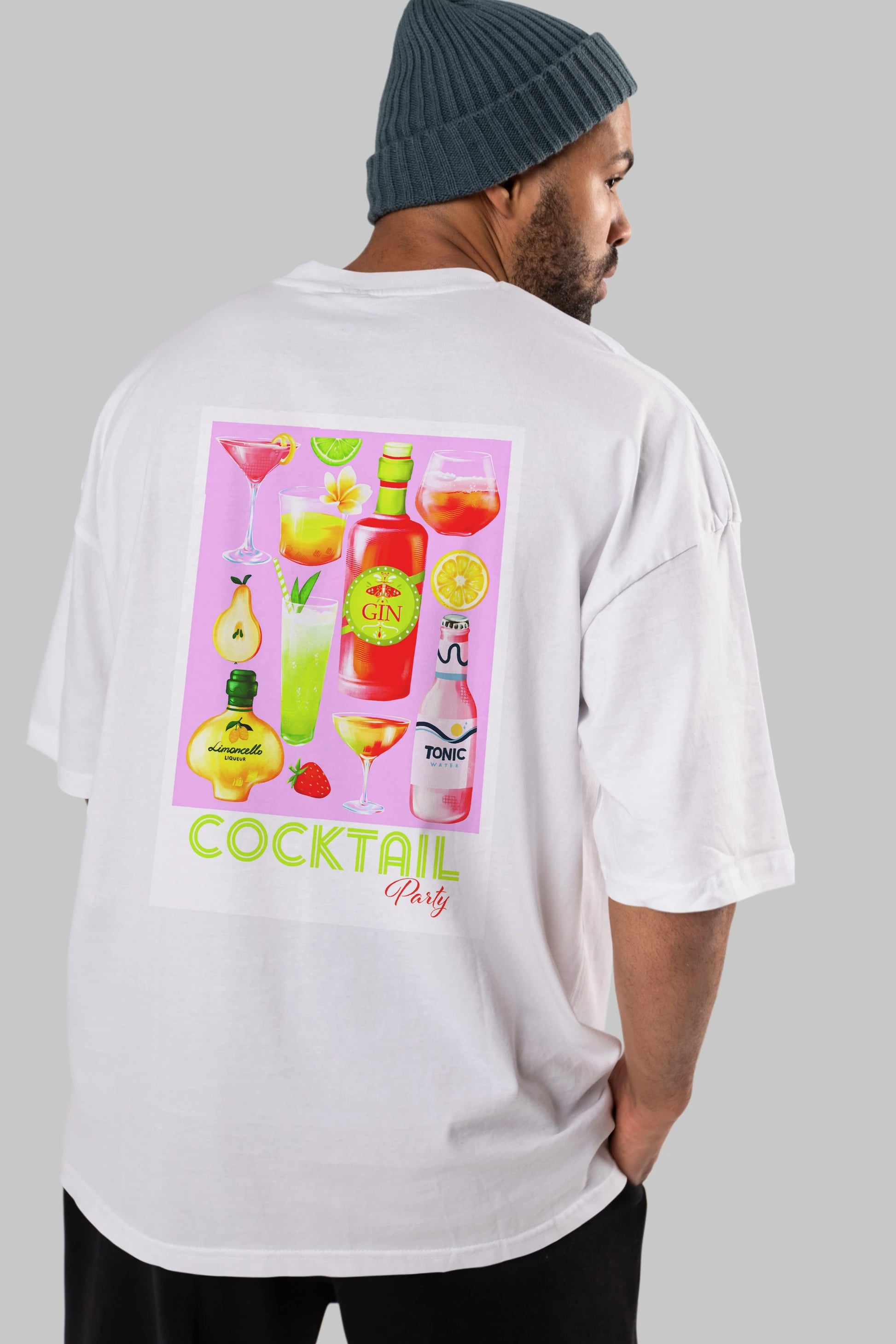 Cocktail Party Arka Baskılı Oversize t-shirt Erkek Kadın Unisex %100 Pamuk Bisiklet Yaka tişort