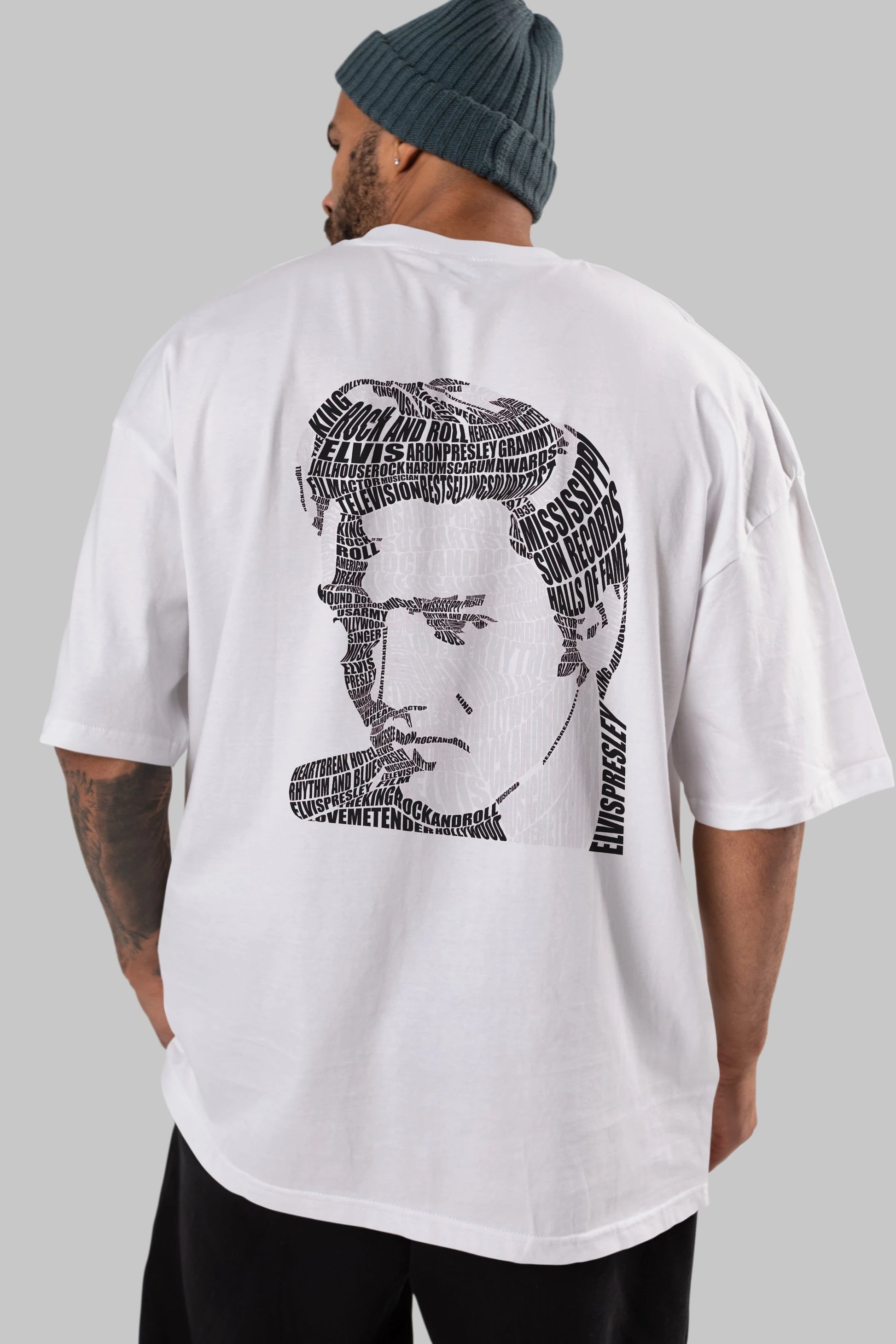 Elvis Presley Calligram Arka Baskılı Oversize t-shirt %100 pamuk Erkek Kadın Unisex