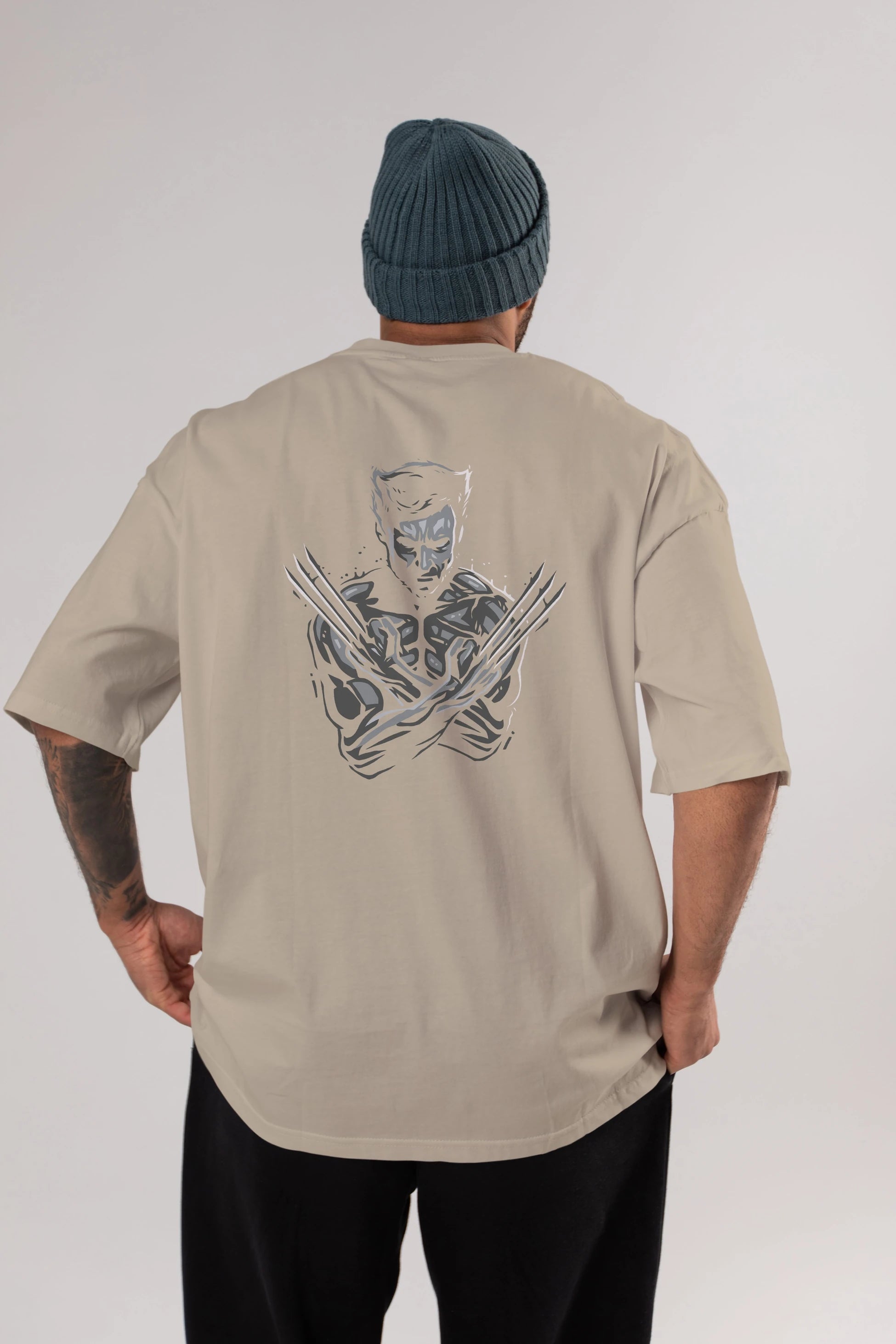 Wolverine Arka Baskılı Oversize t-shirt Erkek Kadın Unisex %100 Pamuk Bisiklet Yaka tişort
