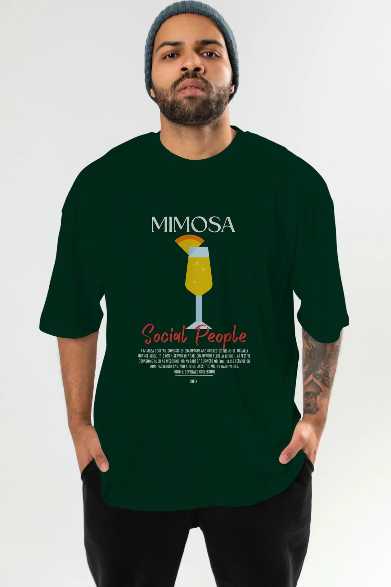 Mimosa Kokteyl Serisi ön Baskılı Oversize t-shirt Erkek Kadın %100 Pamuk Bisiklet Yaka tişort