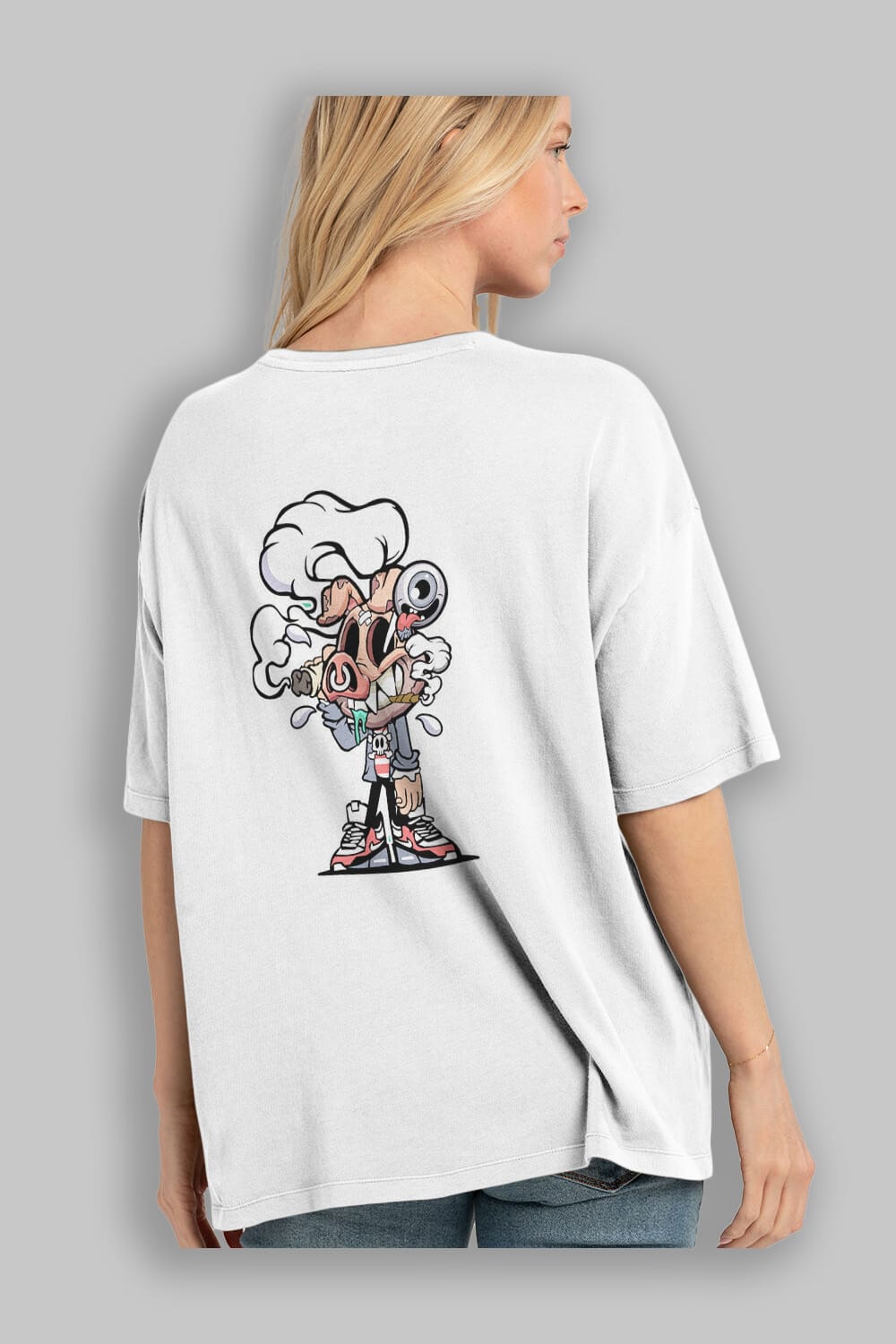 Pig Smoker Arka Baskılı Oversize t-shirt Erkek Kadın Unisex %100 Pamuk tişort