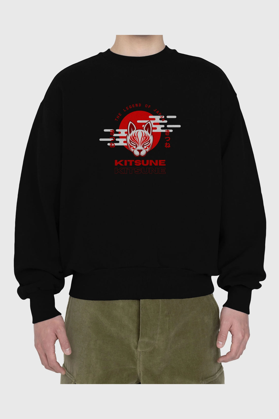 Kitsune Mask Ön Baskılı Oversize Sweatshirt Erkek Kadın Unisex