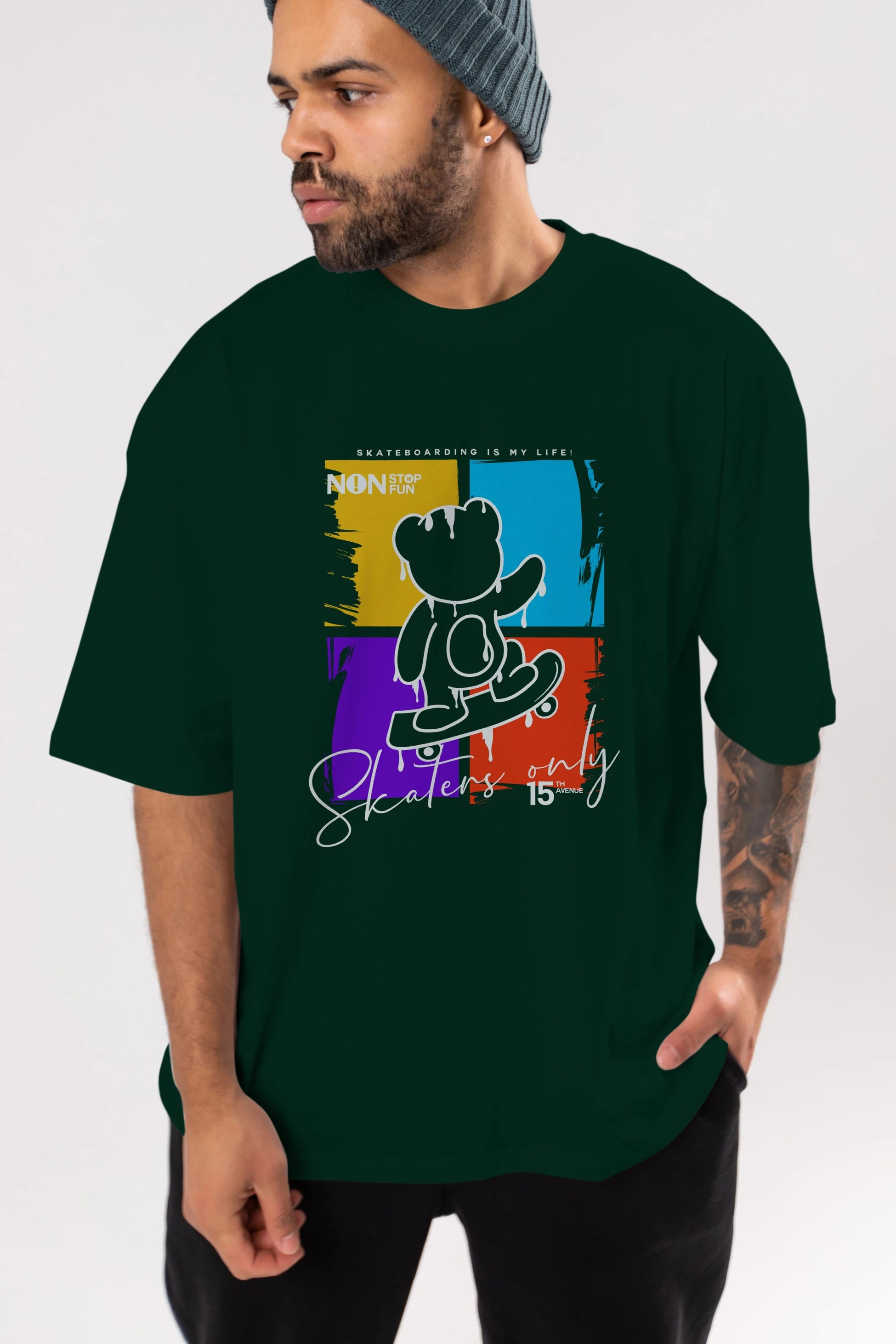 Skaters Only Bear Ön Baskılı Oversize t-shirt Erkek Kadın Unisex