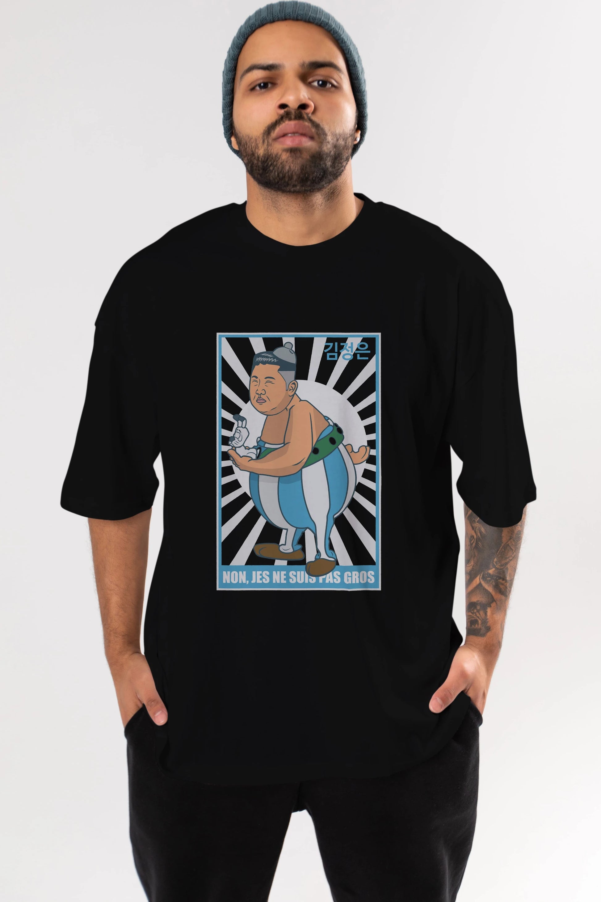 Obelix Jong Un Ön Baskılı Oversize t-shirt Erkek Kadın Unisex %100 Pamuk tişort