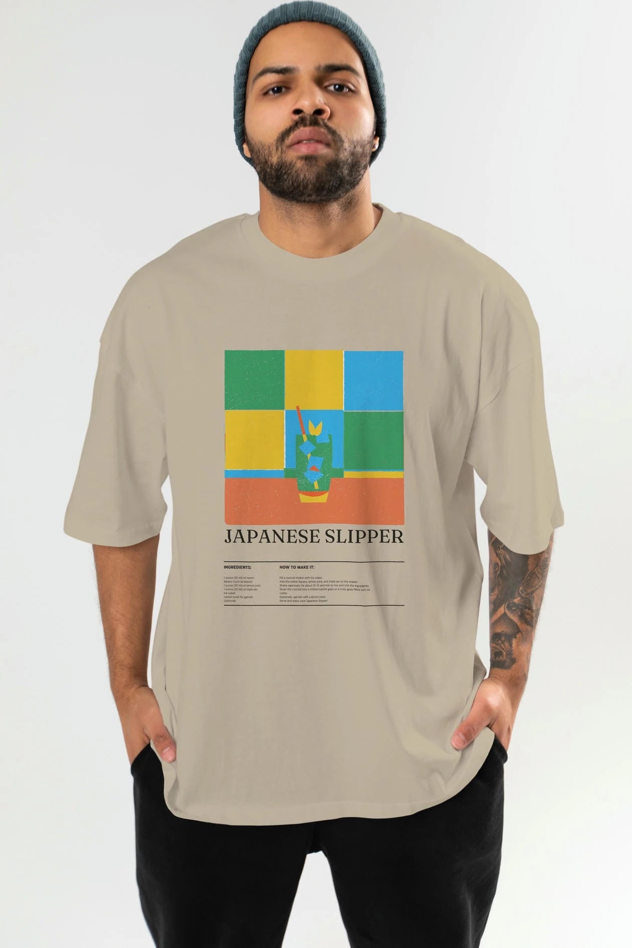 Japanese Slipper Kokteyl Ön Baskılı Oversize t-shirt Erkek Kadın %100 Pamuk Bisiklet Yaka tişort