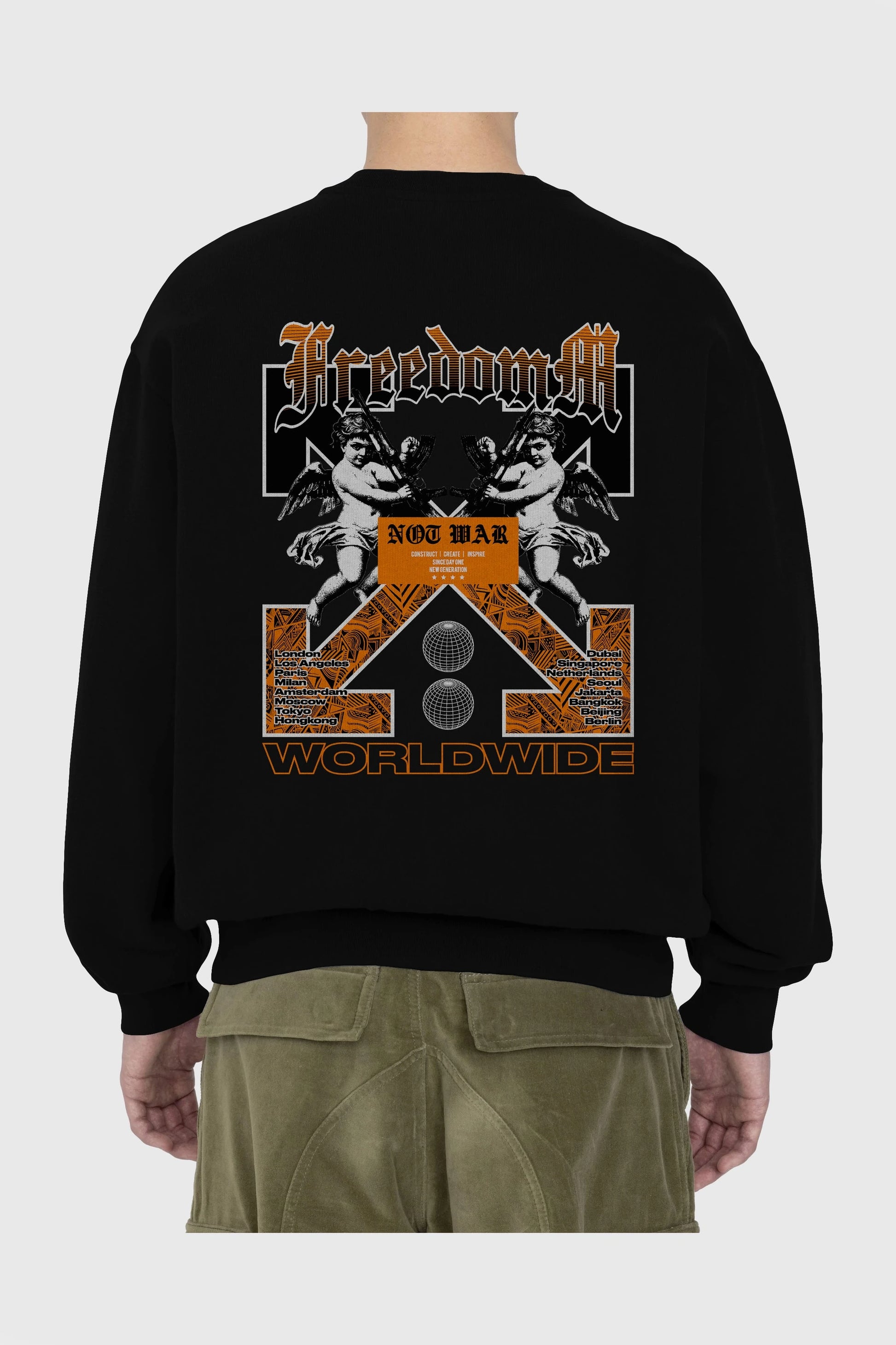 Freedom Worldwide Arka Baskılı Oversize Sweatshirt Erkek Kadın Unisex