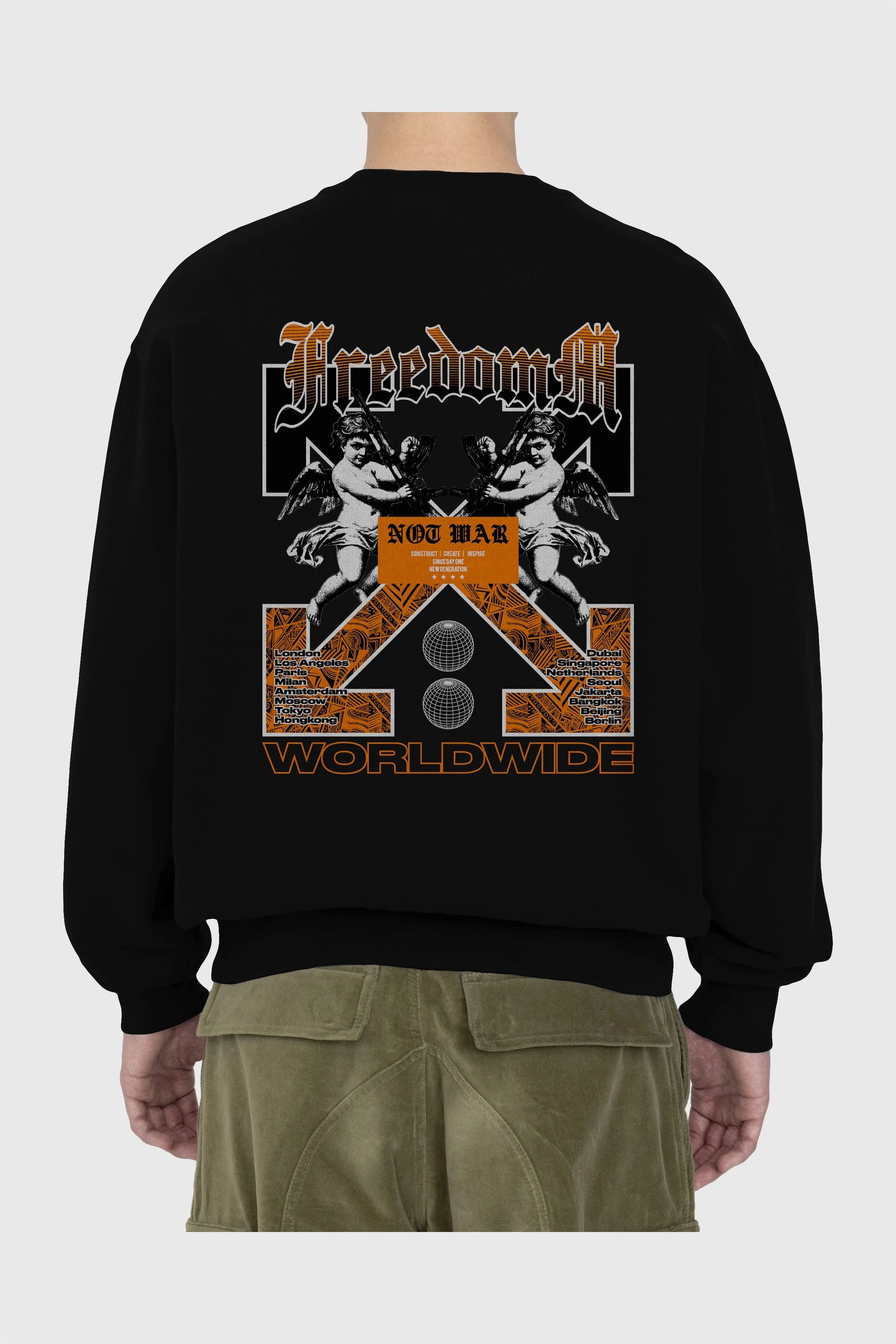 Freedom Worldwide Arka Baskılı Oversize Sweatshirt Erkek Kadın Unisex
