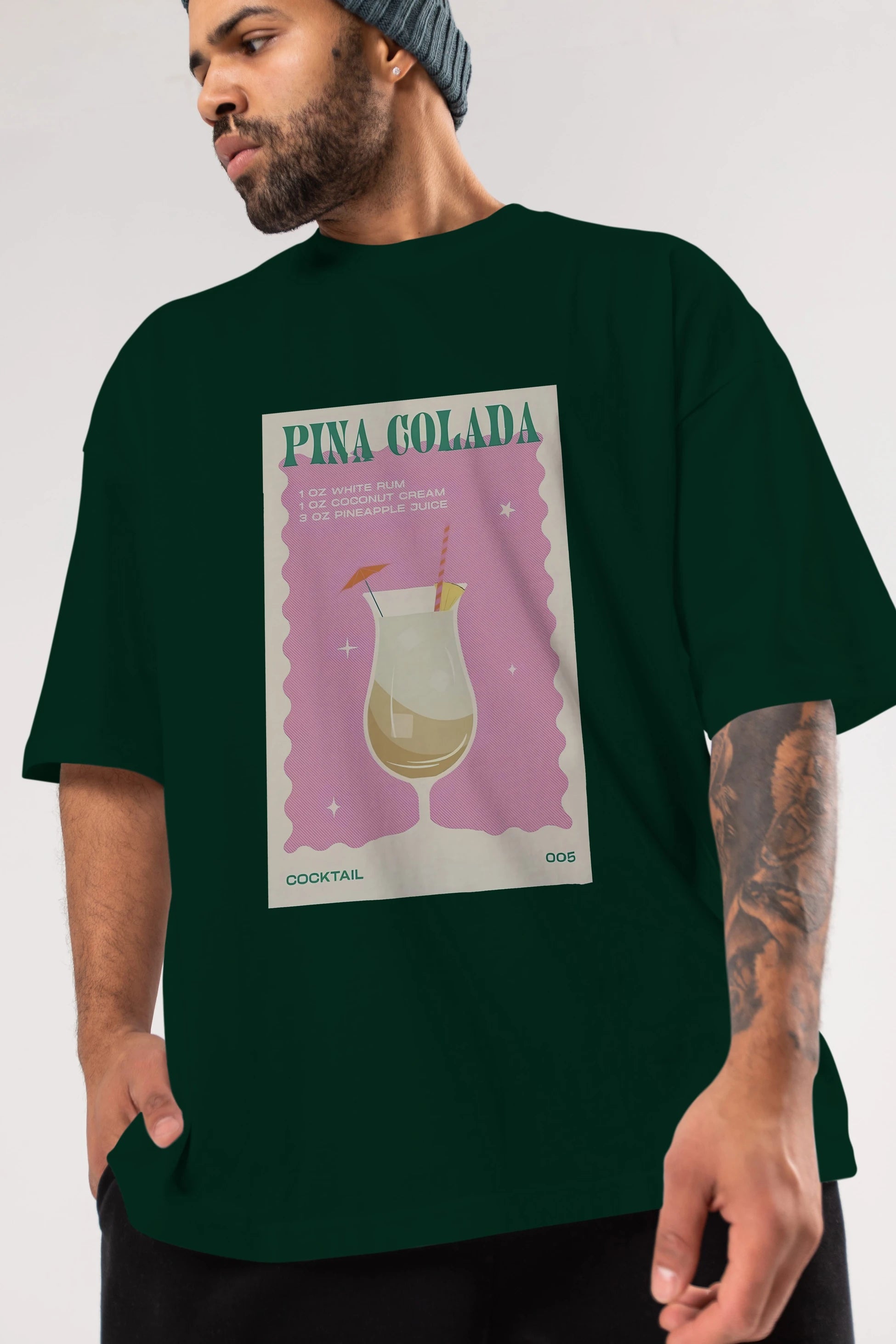 Pina Colada 3 Ön Baskılı Oversize t-shirt Erkek Kadın Unisex %100 Pamuk Bisiklet Yaka tişort