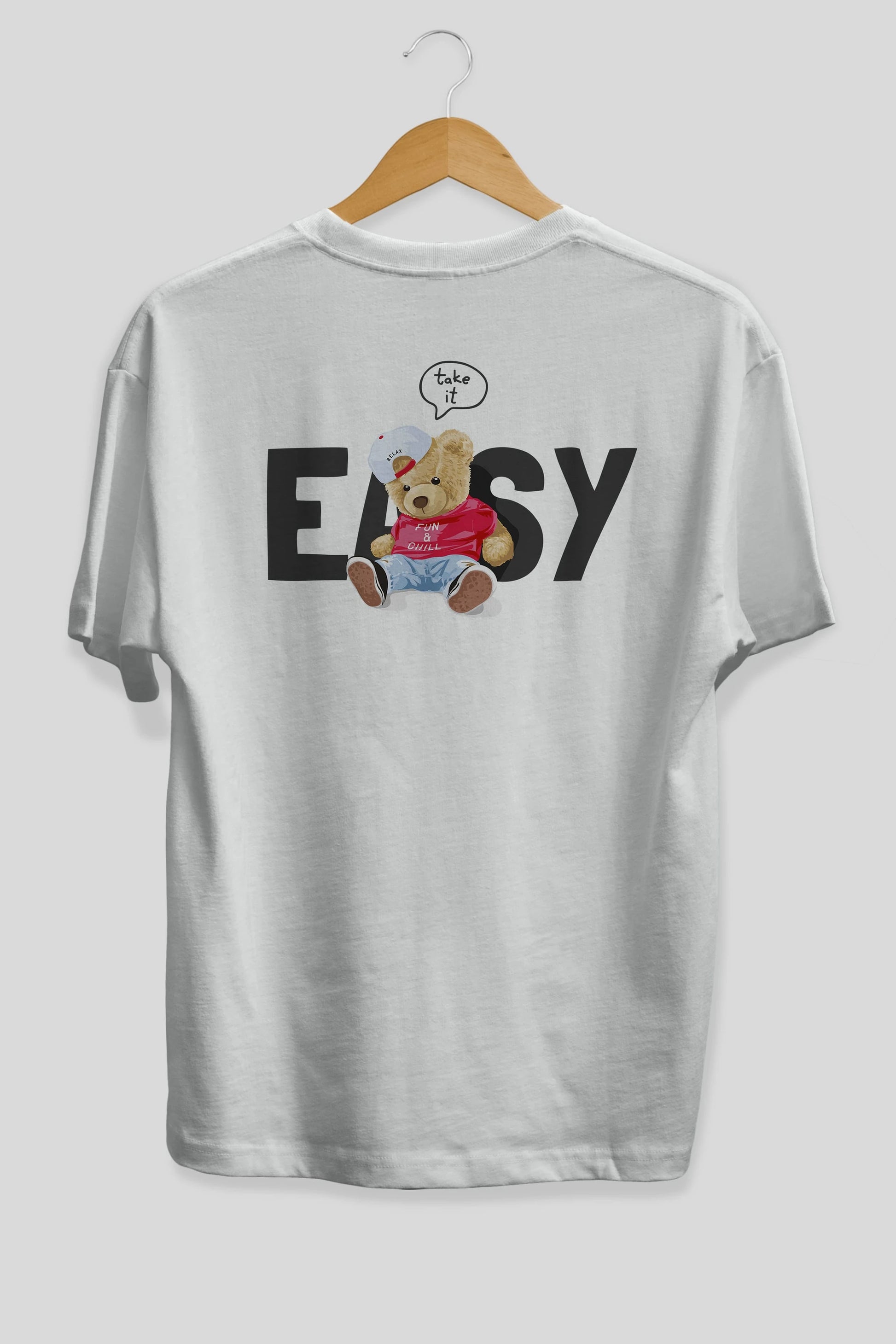 Teddy Bear Easy Arka Baskılı Oversize t-shirt Erkek Kadın Unisex %100 Pamuk