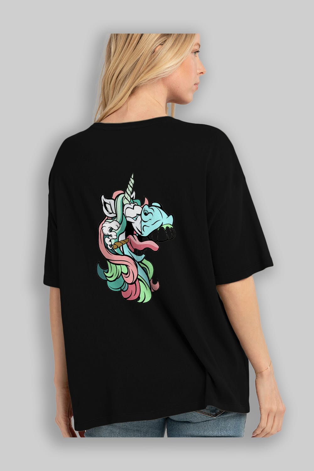 Crazy Unicorn Arka Baskılı Oversize t-shirt Erkek Kadın Unisex %100 Pamuk tişort