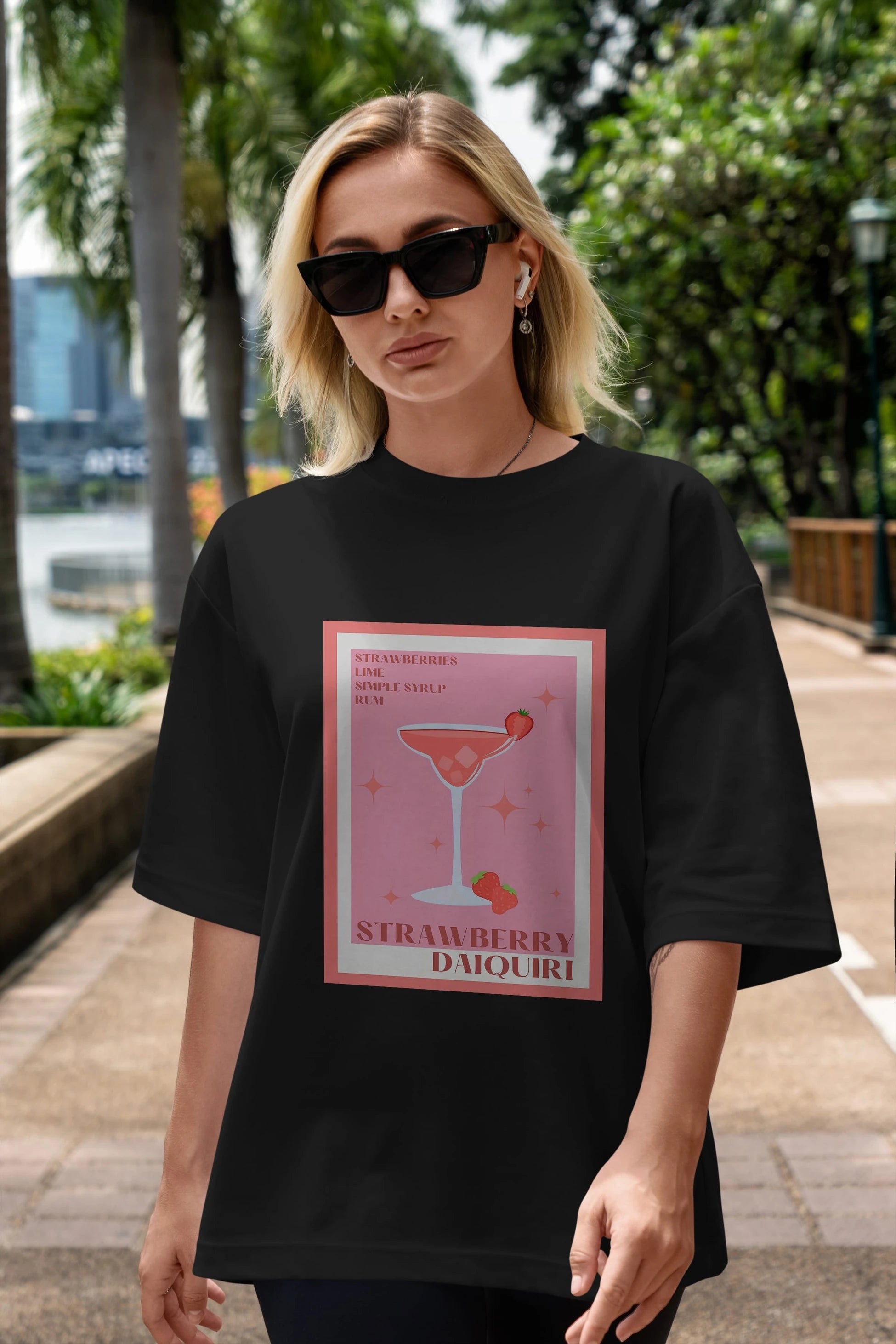 Strawberry Daiquiri Ön Baskılı Oversize t-shirt Erkek Kadın Unisex %100 Pamuk Bisiklet Yaka tişort