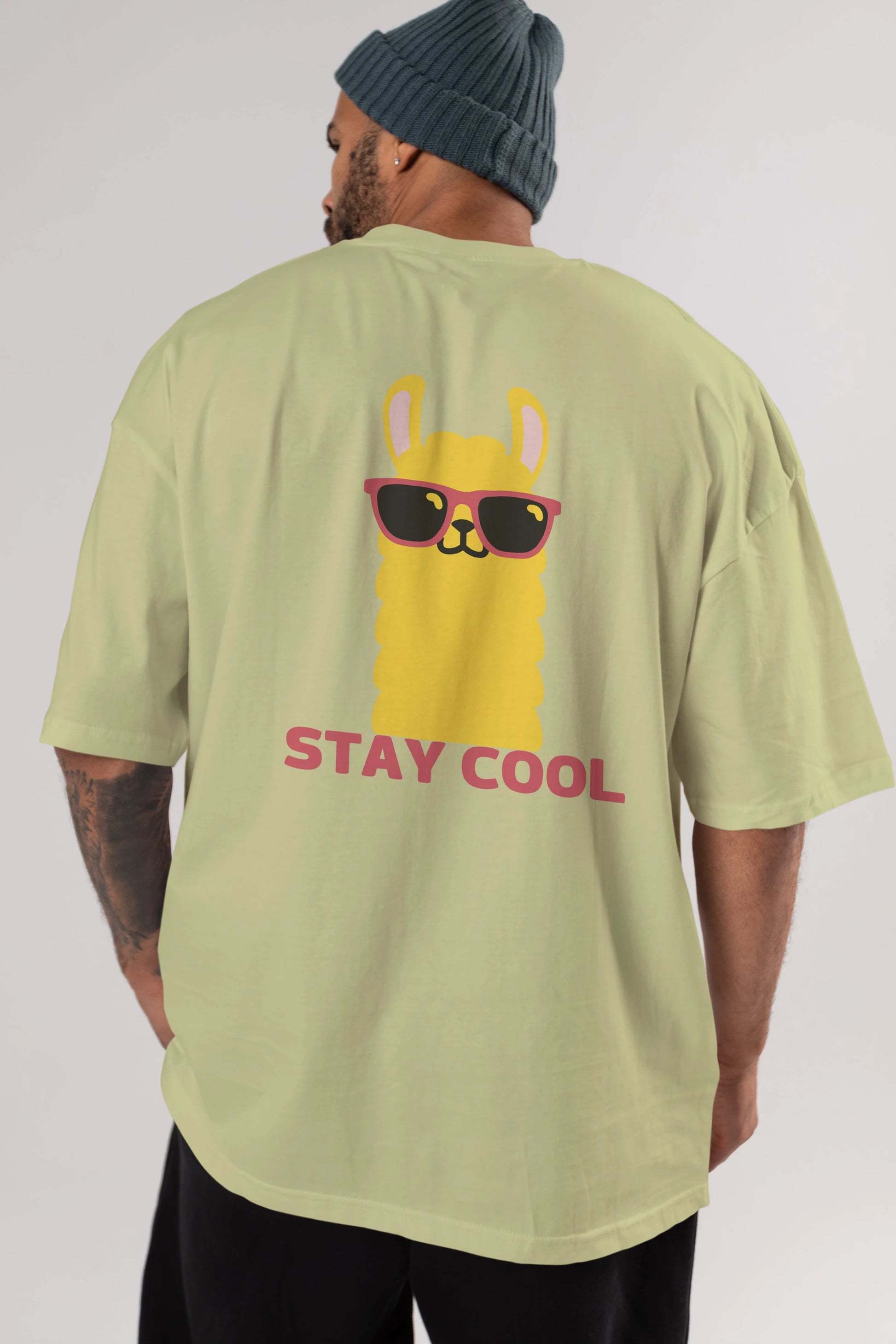 Stay Cool Yazılı Lama Arka Baskılı Oversize t-shirt Erkek Kadın Unisex