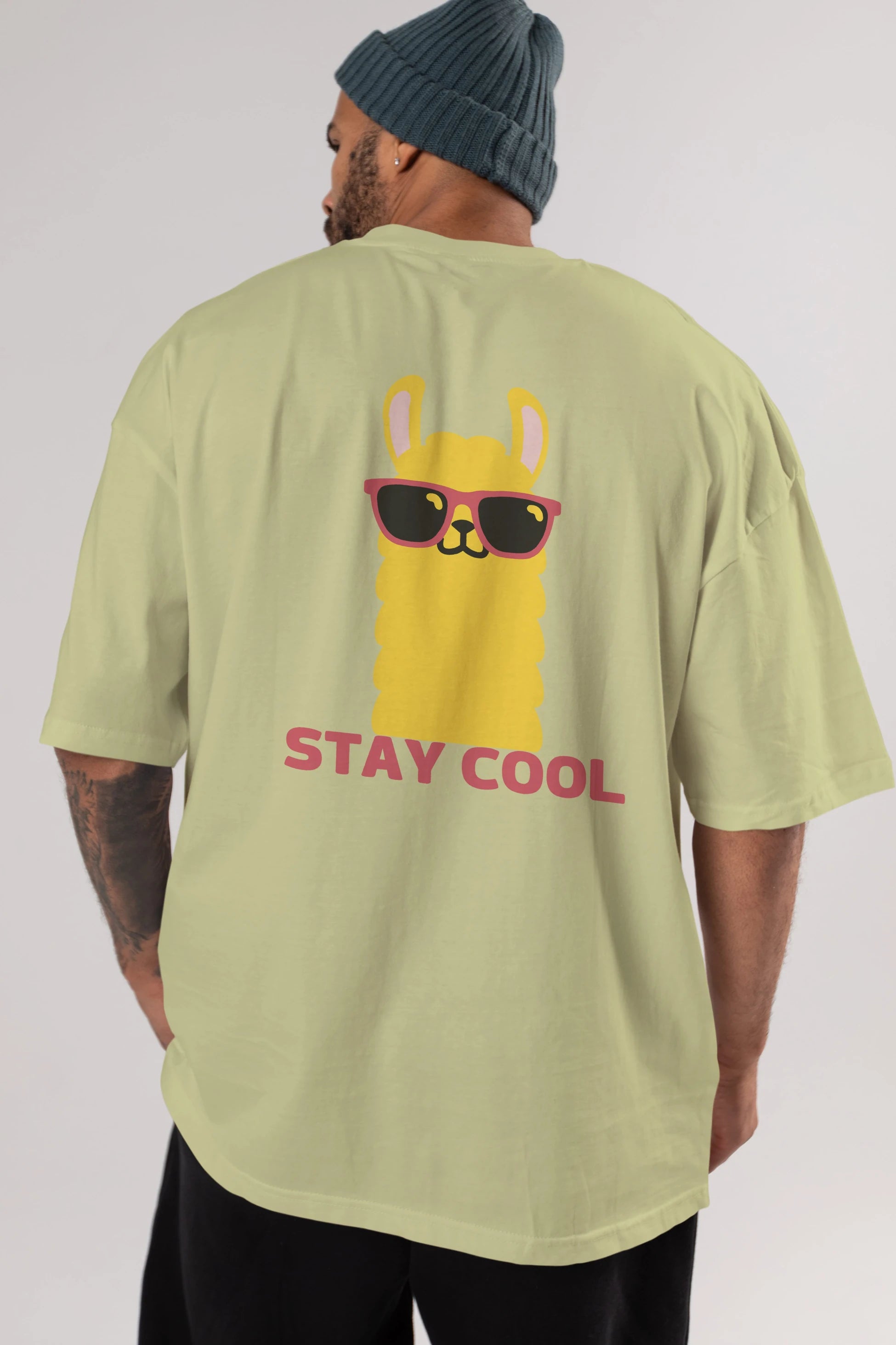 Stay Cool Yazılı Lama Arka Baskılı Oversize t-shirt Erkek Kadın Unisex