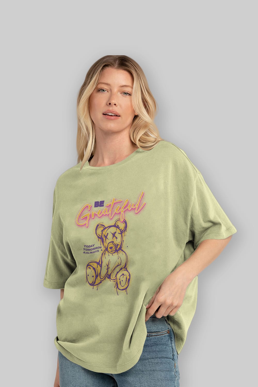 Be Greateful Bear Ön Baskılı Oversize t-shirt Erkek Kadın Unisex