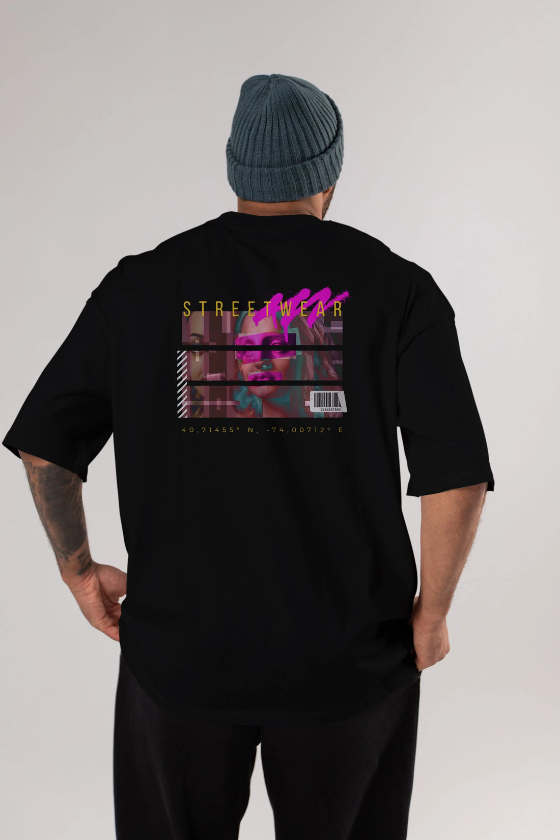 Futuristic Streetwear 2 Arka Baskılı Oversize t-shirt Erkek Kadın Unisex