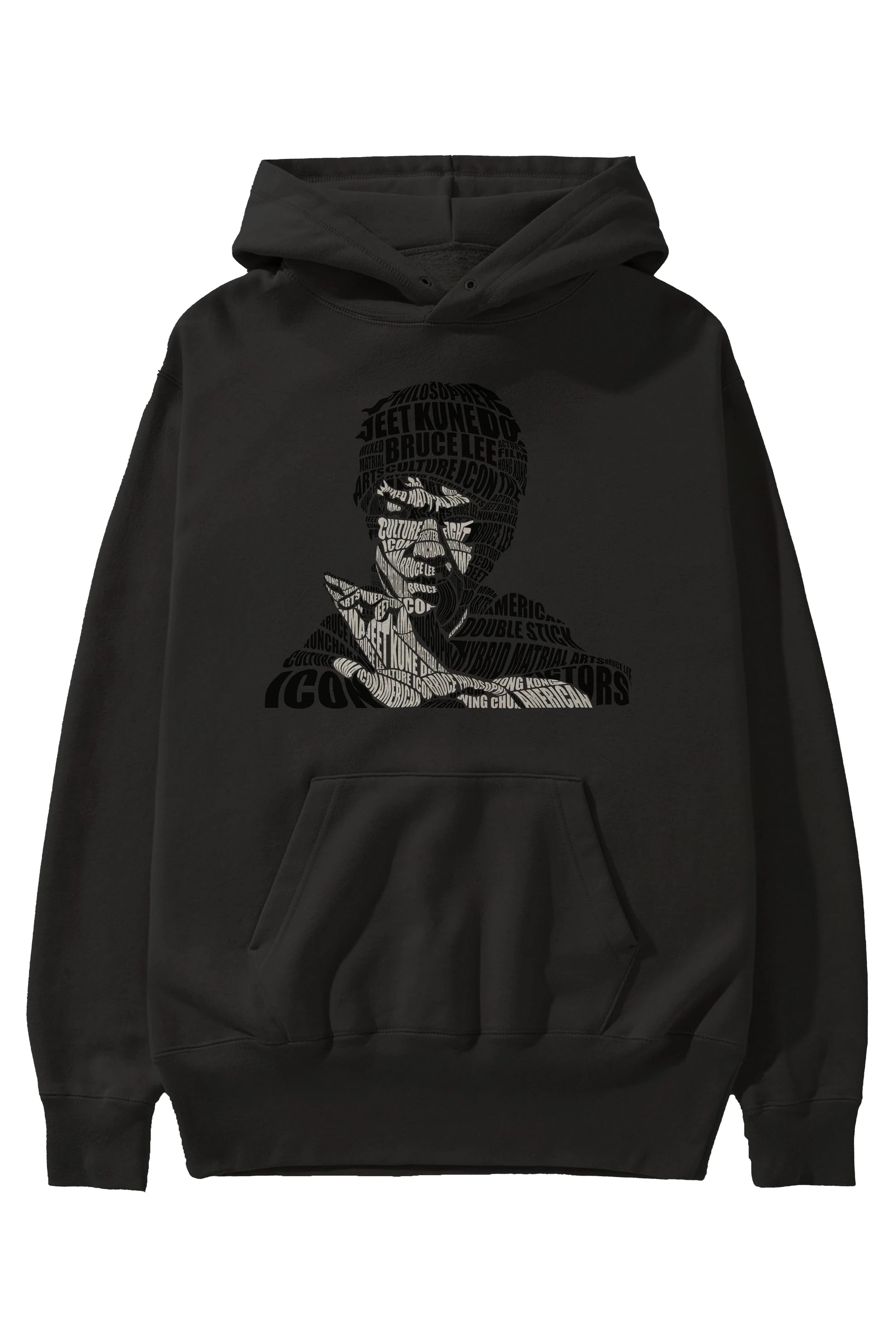 Bruce Lee Calligram Ön Baskılı Hoodie Oversize Kapüşonlu Sweatshirt Erkek Kadın Unisex
