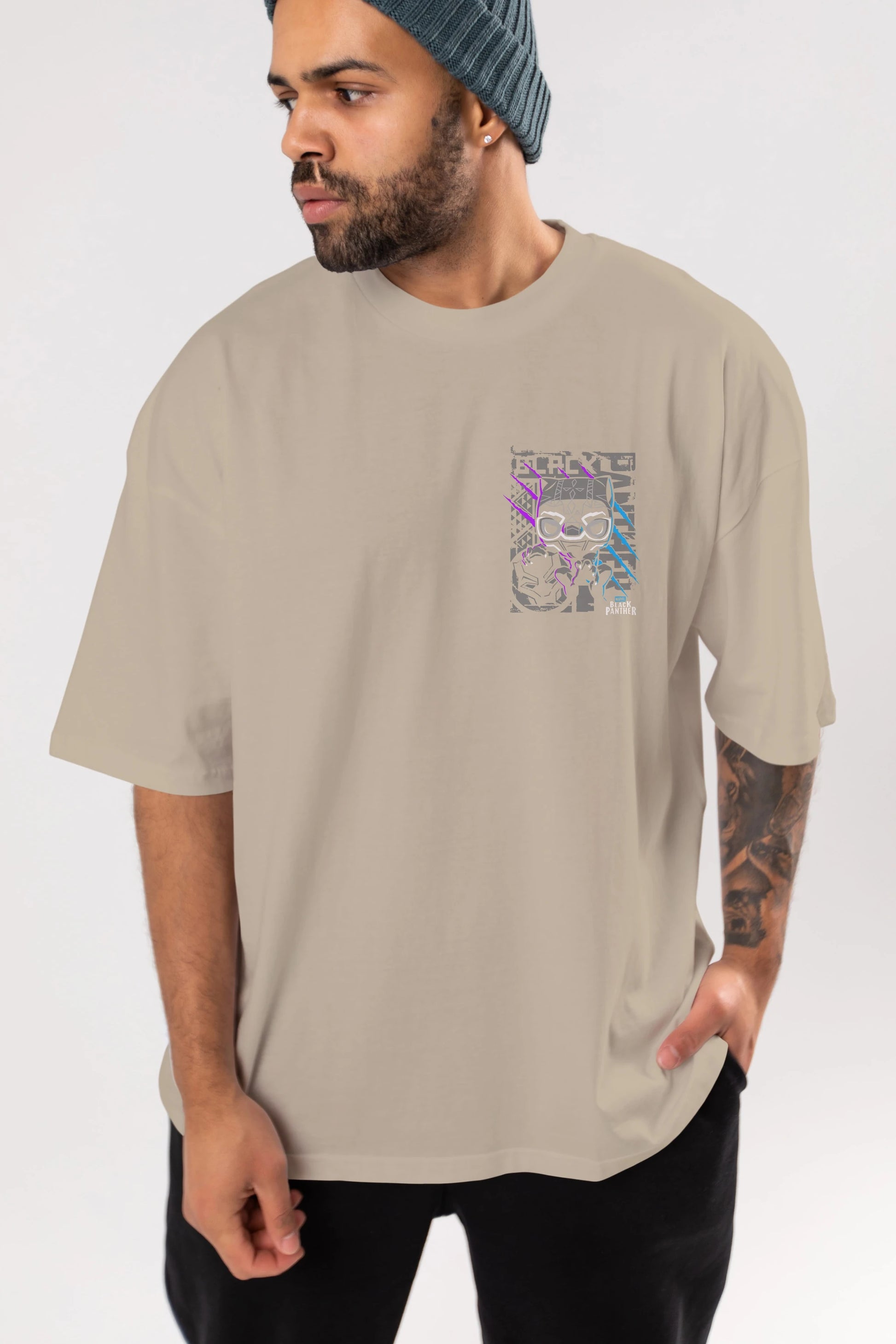 Black Panther Ön Sol Baskılı Oversize t-shirt Erkek Kadın Unisex %100 Pamuk Bisiklet Yaka tişort