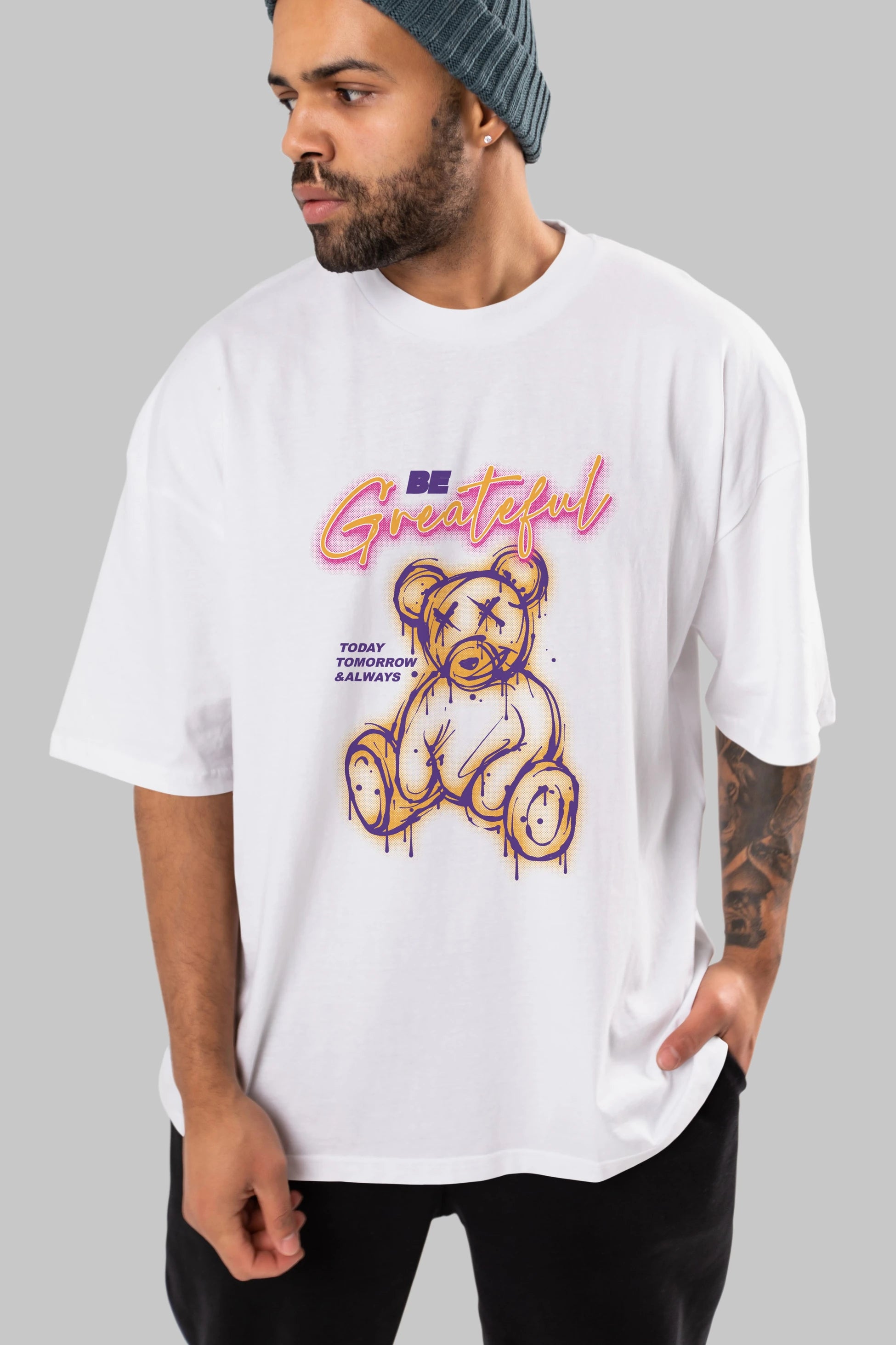 Be Greateful Bear Ön Baskılı Oversize t-shirt Erkek Kadın Unisex