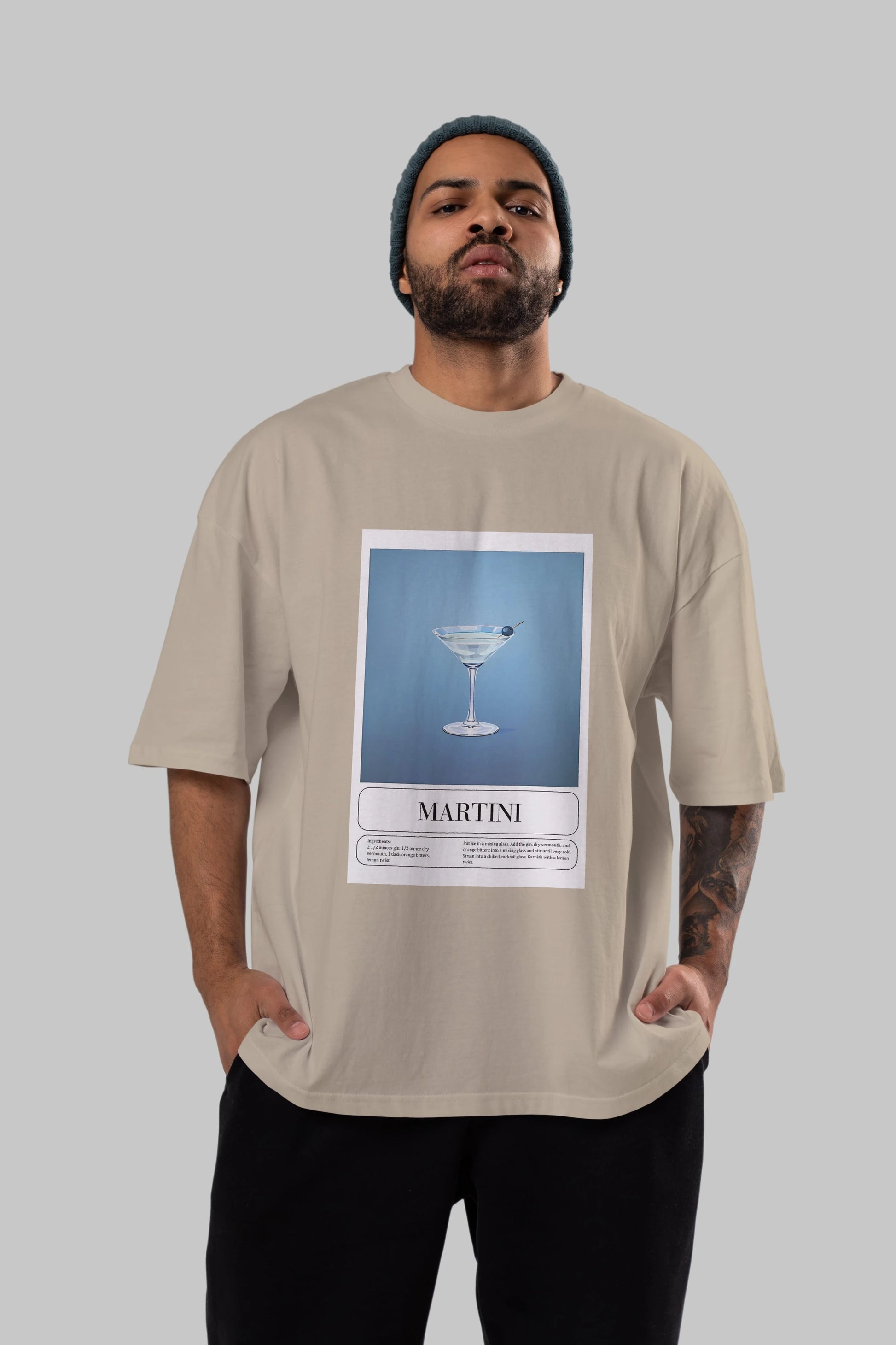 Martini Ön Baskılı Oversize t-shirt Erkek Kadın Unisex %100 Pamuk Bisiklet Yaka tişort