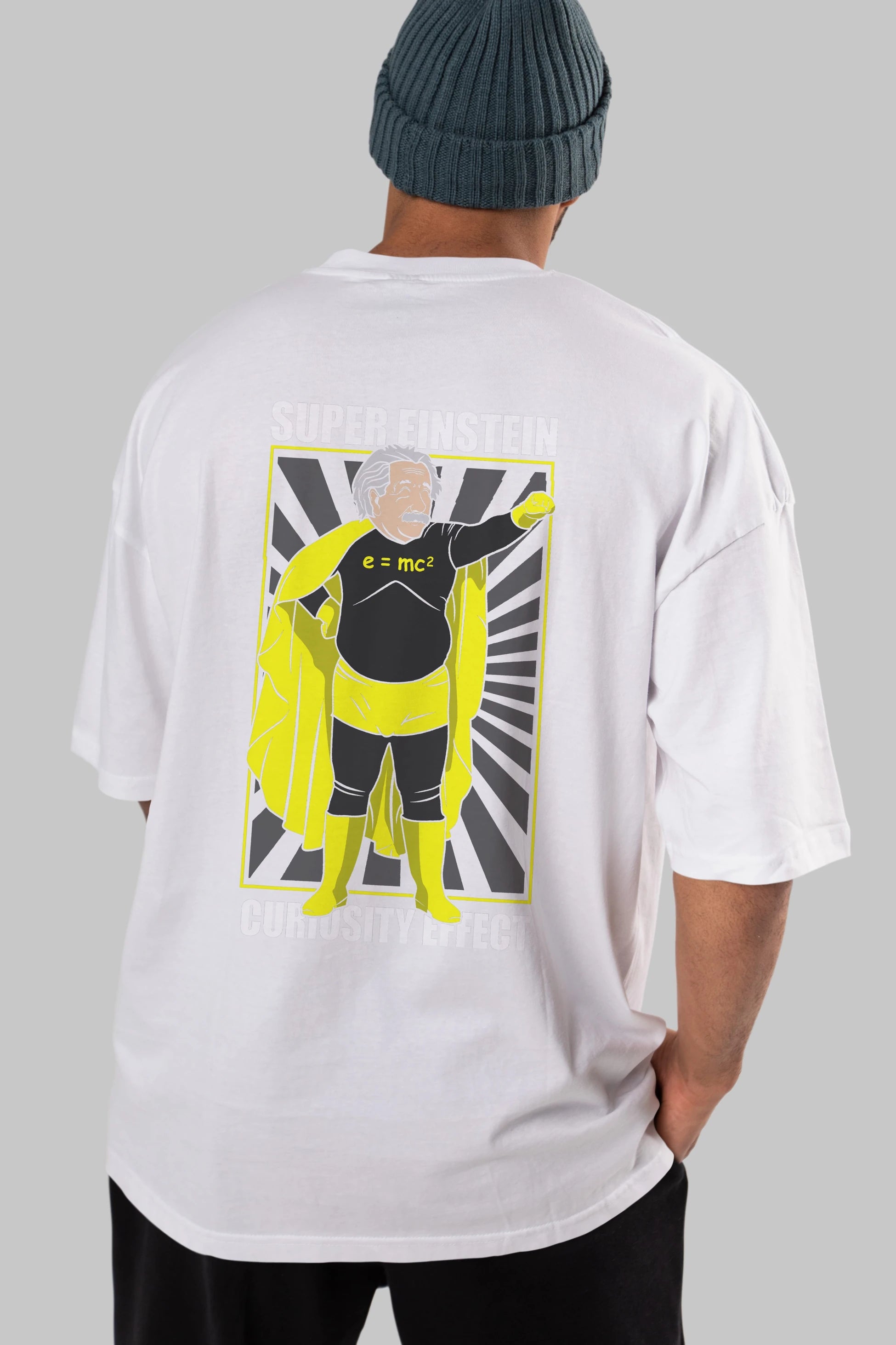 Super Einsten Arka Baskılı Oversize t-shirt Erkek Kadın Unisex %100 Pamuk tişort