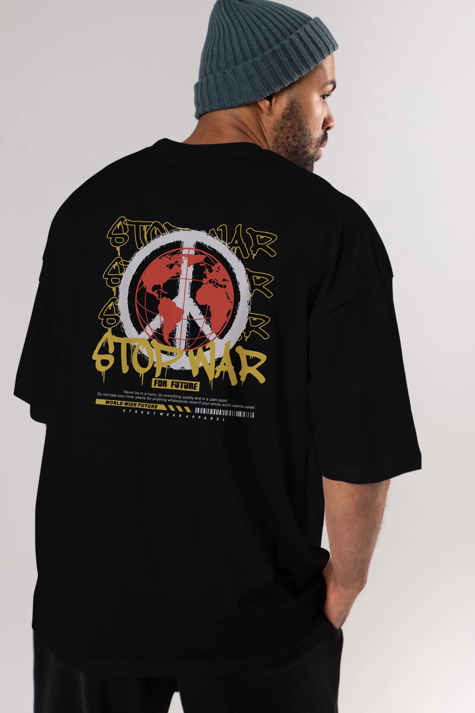 Stop War for Future Arka Baskılı Oversize t-shirt Erkek Kadın Unisex