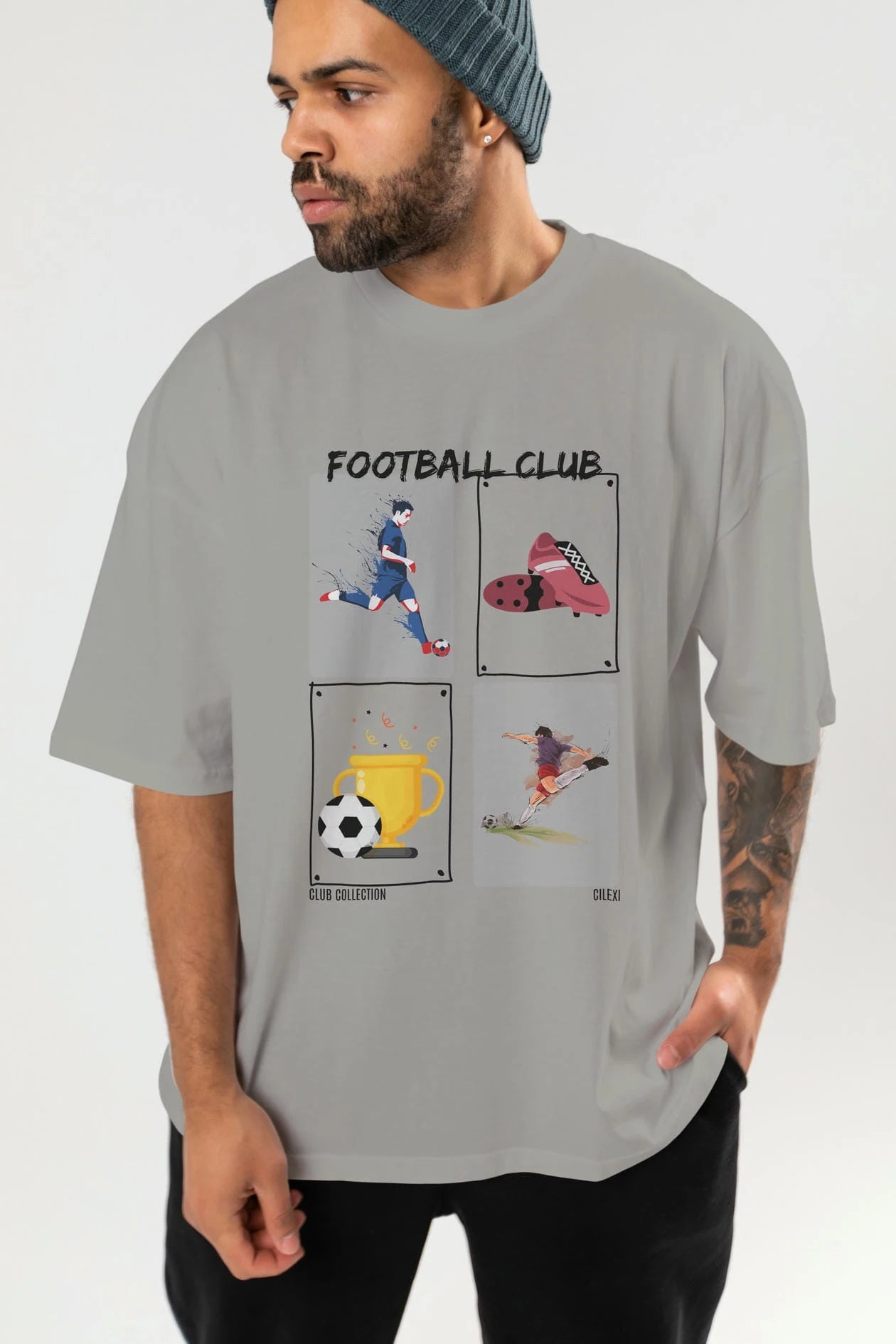 Football Club ön Baskılı Oversize t-shirt Erkek Kadın %100 Pamuk Bisiklet Yaka tişort