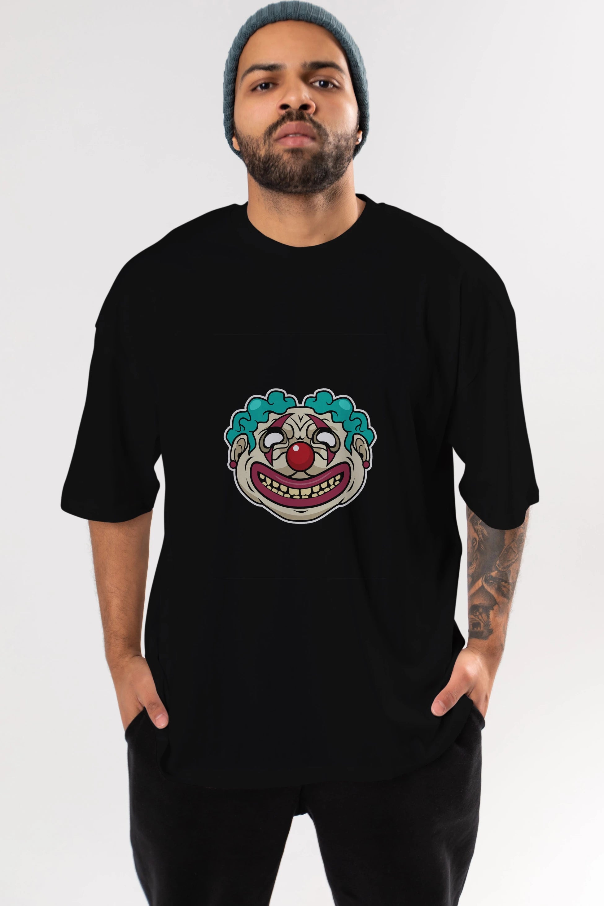 Clown Head Ön Baskılı Oversize t-shirt Erkek Kadın Unisex %100 Pamuk tişort