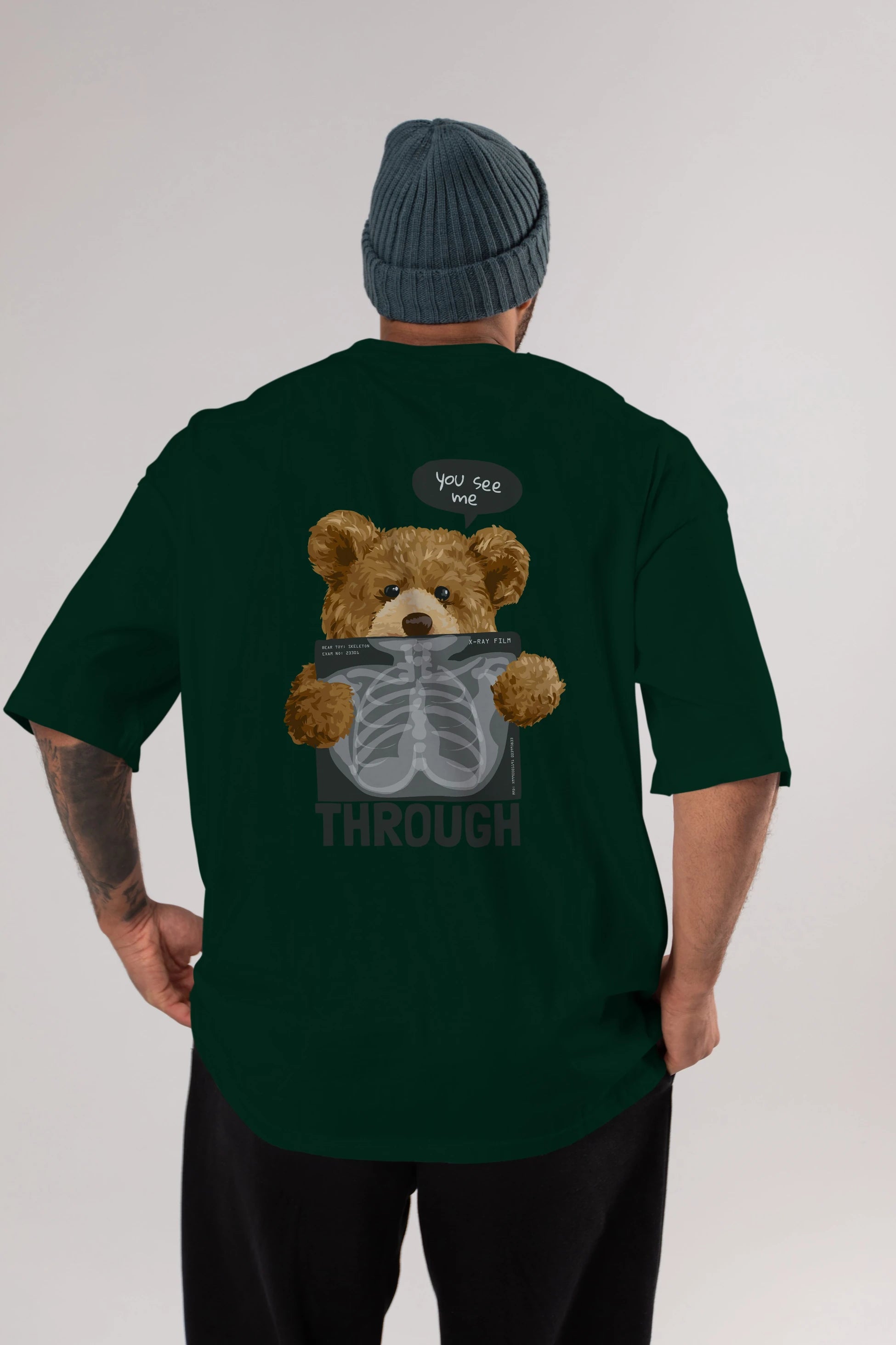 Teddy Bear Trough Arka Baskılı Oversize t-shirt Erkek Kadın Unisex %100 Pamuk