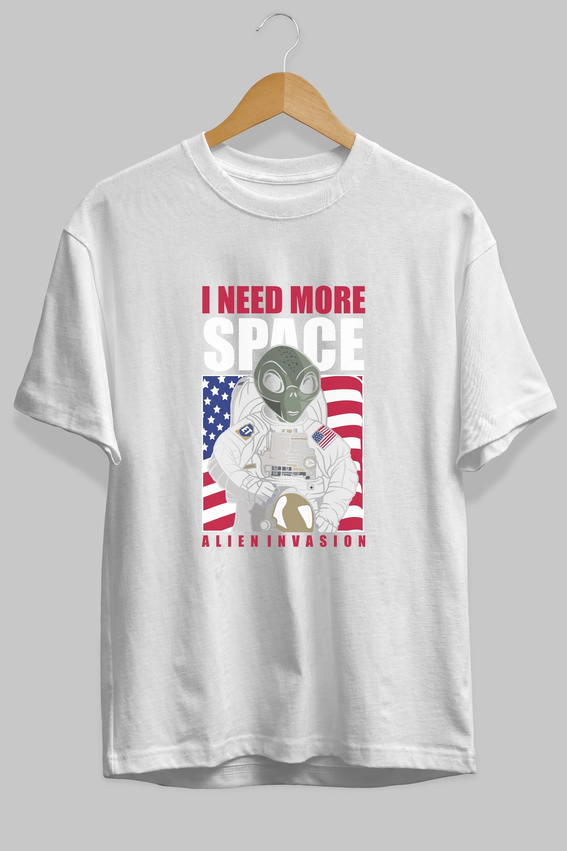 Alien Astronaut Ön Baskılı Oversize t-shirt Erkek Kadın Unisex %100 Pamuk tişort