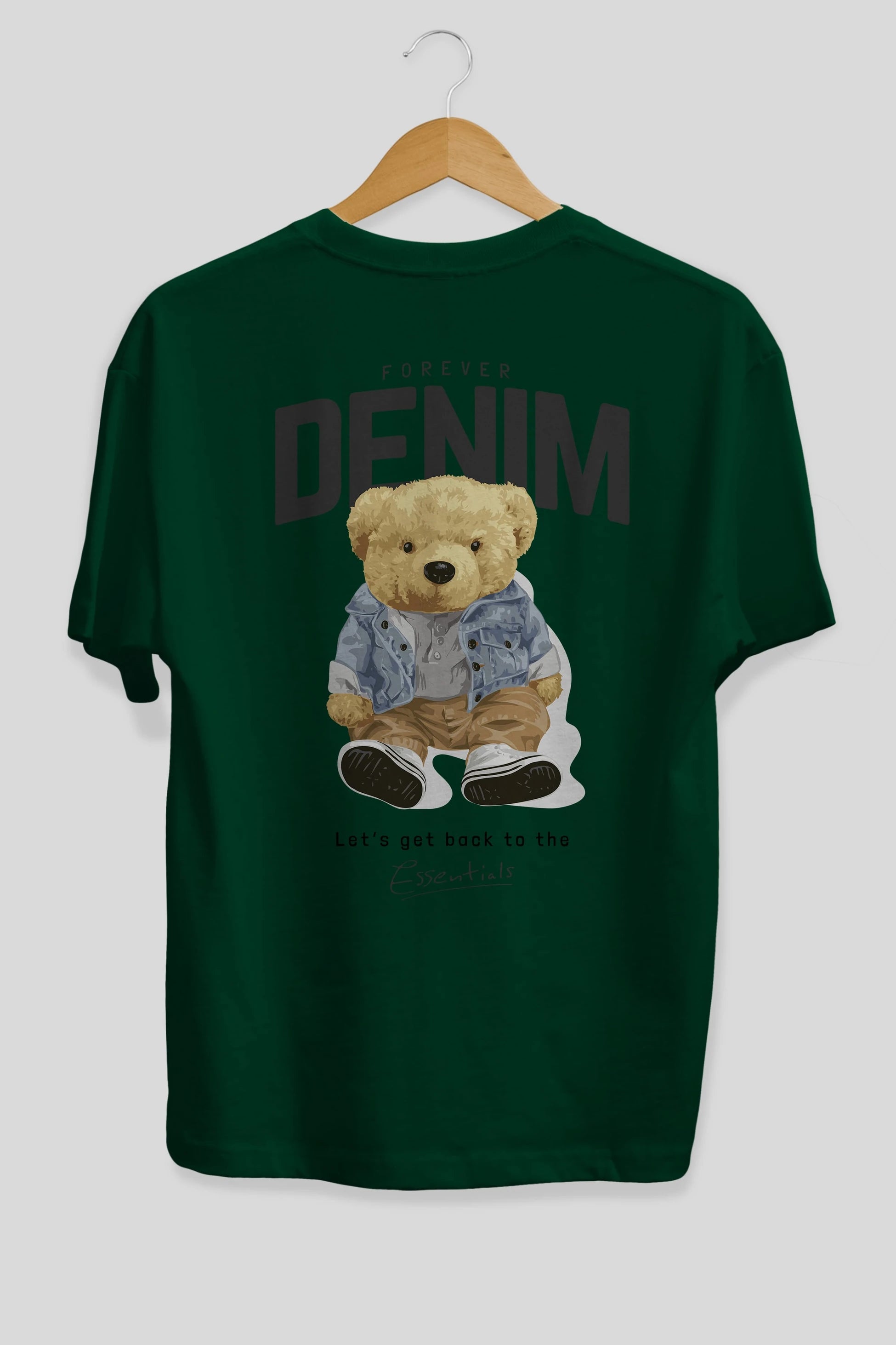 Teddy Bear Forever Denim Arka Baskılı Oversize t-shirt Erkek Kadın Unisex %100 Pamuk