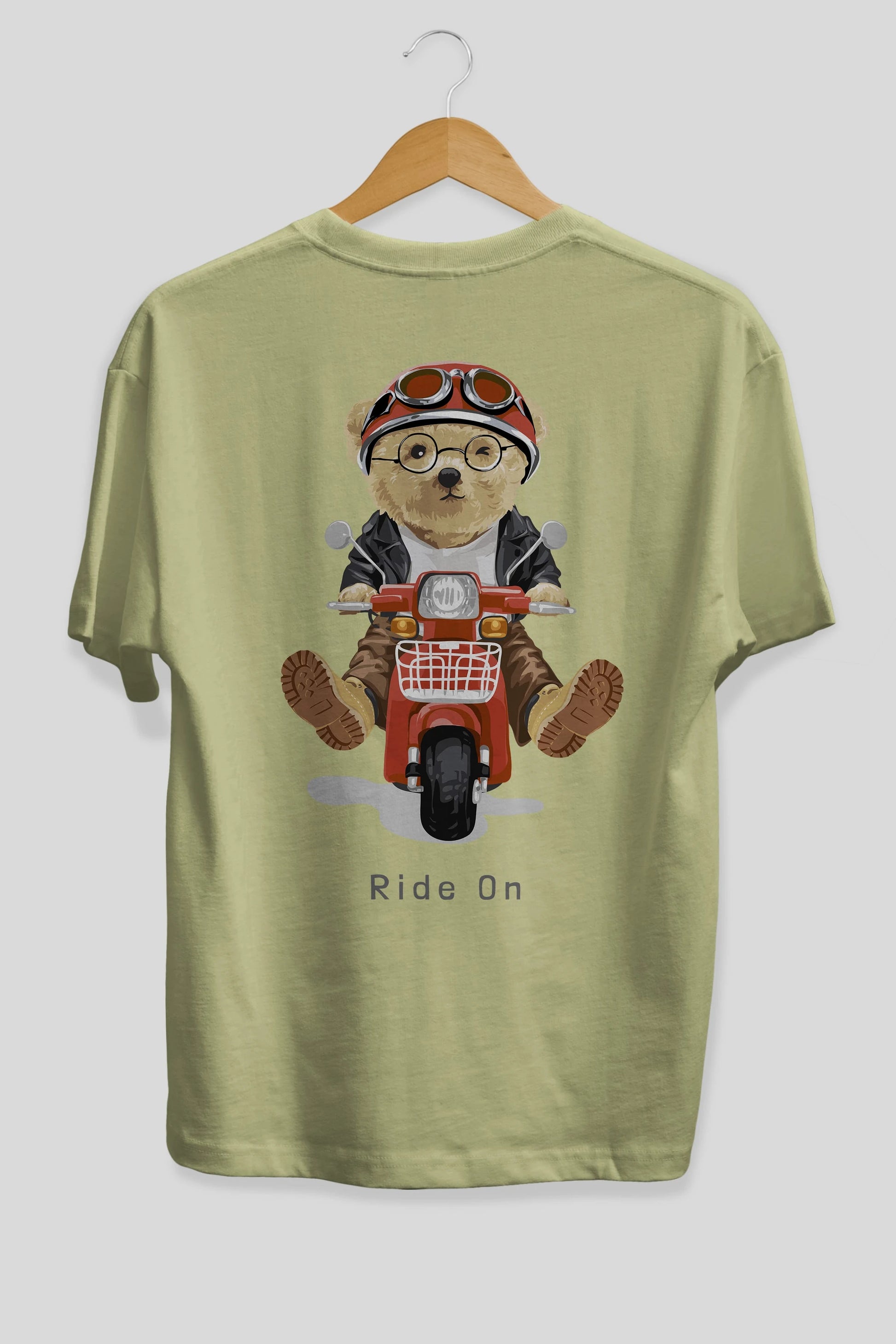 Teddy Bear Ride On Arka Baskılı Oversize t-shirt Erkek Kadın Unisex %100 Pamuk
