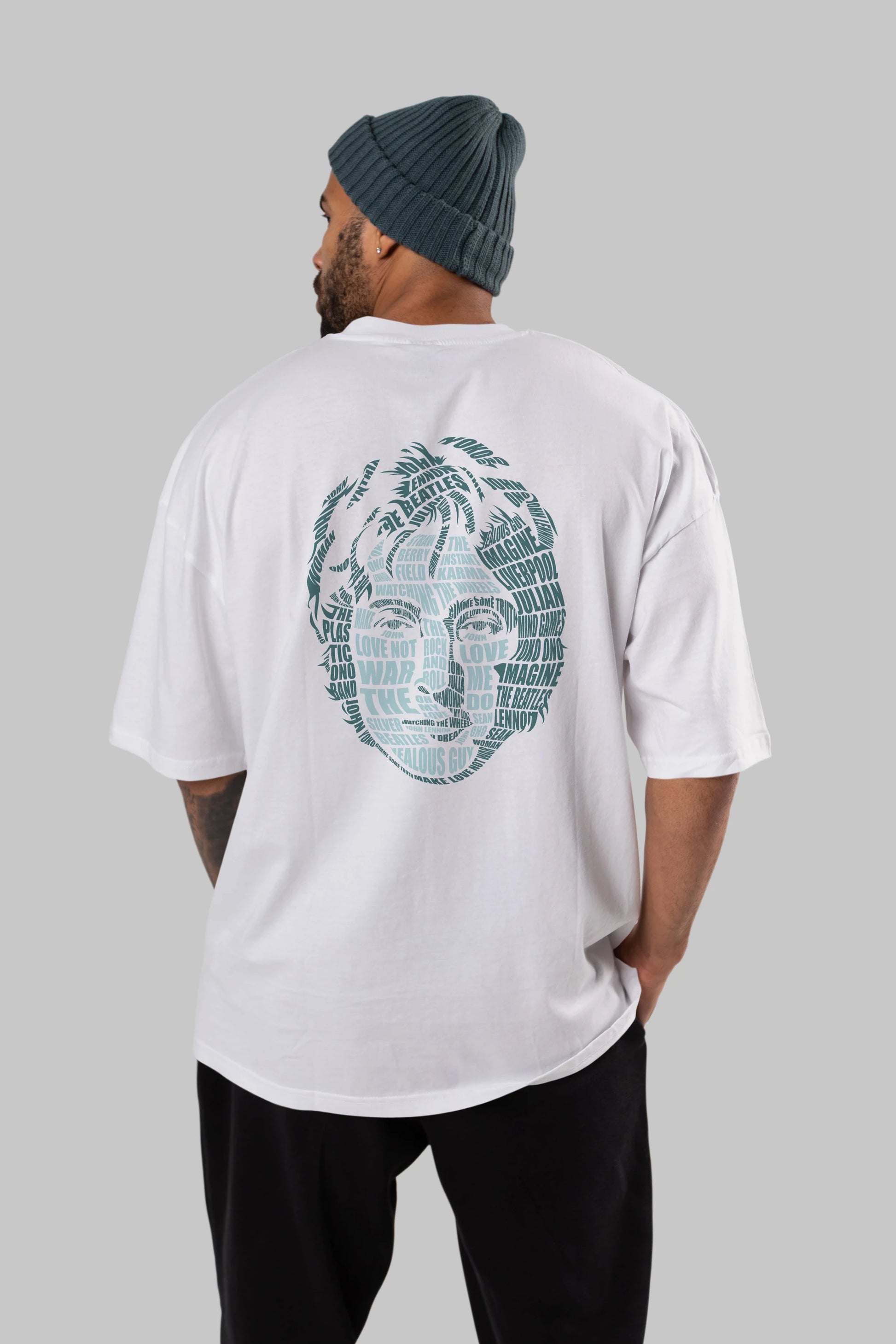 John Lennon Calligram Arka Baskılı Oversize t-shirt %100 pamuk Erkek Kadın Unisex