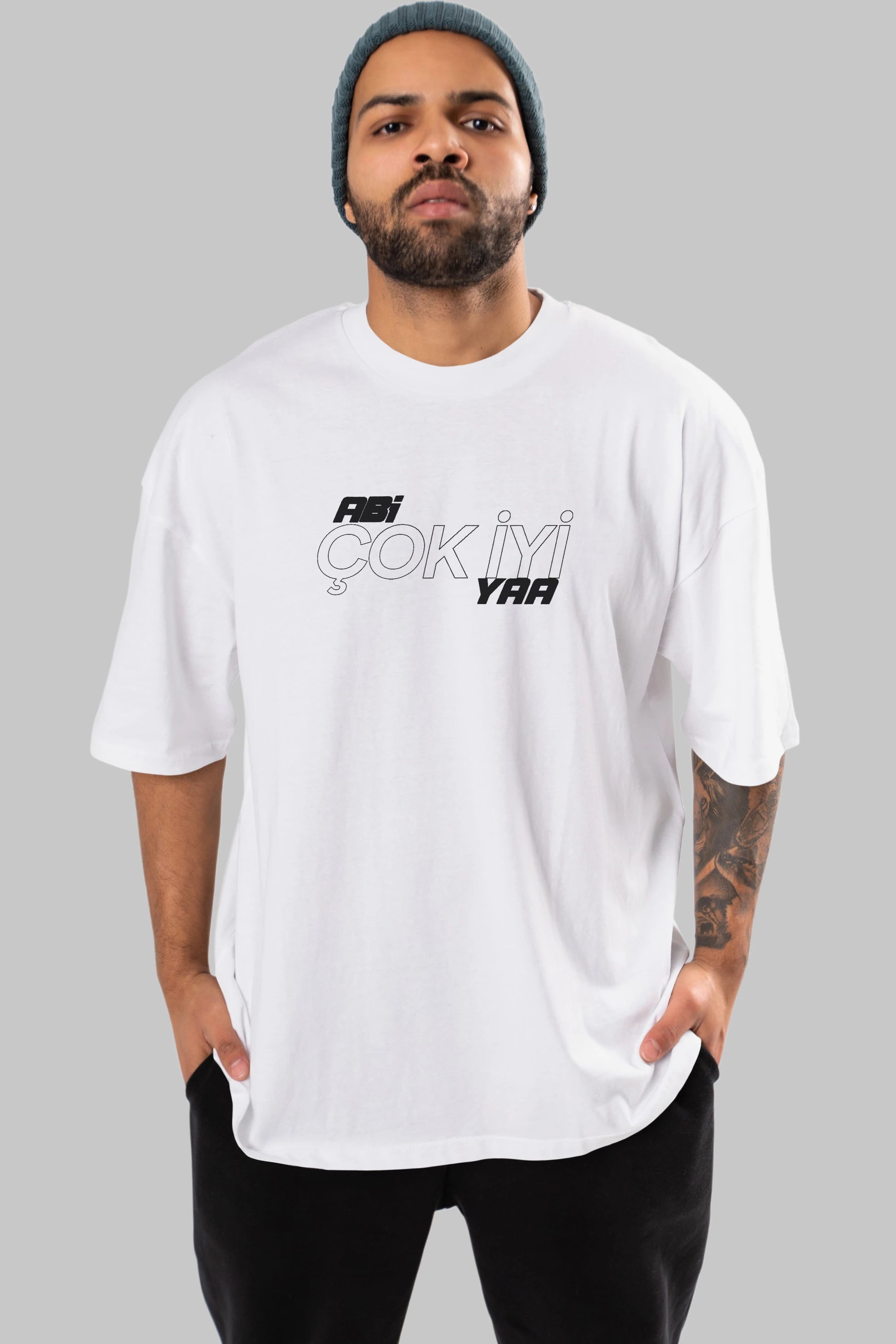 Abi Çok İyi Ya Ön Baskılı Oversize t-shirt %100 pamuk Erkek Kadın Unisex