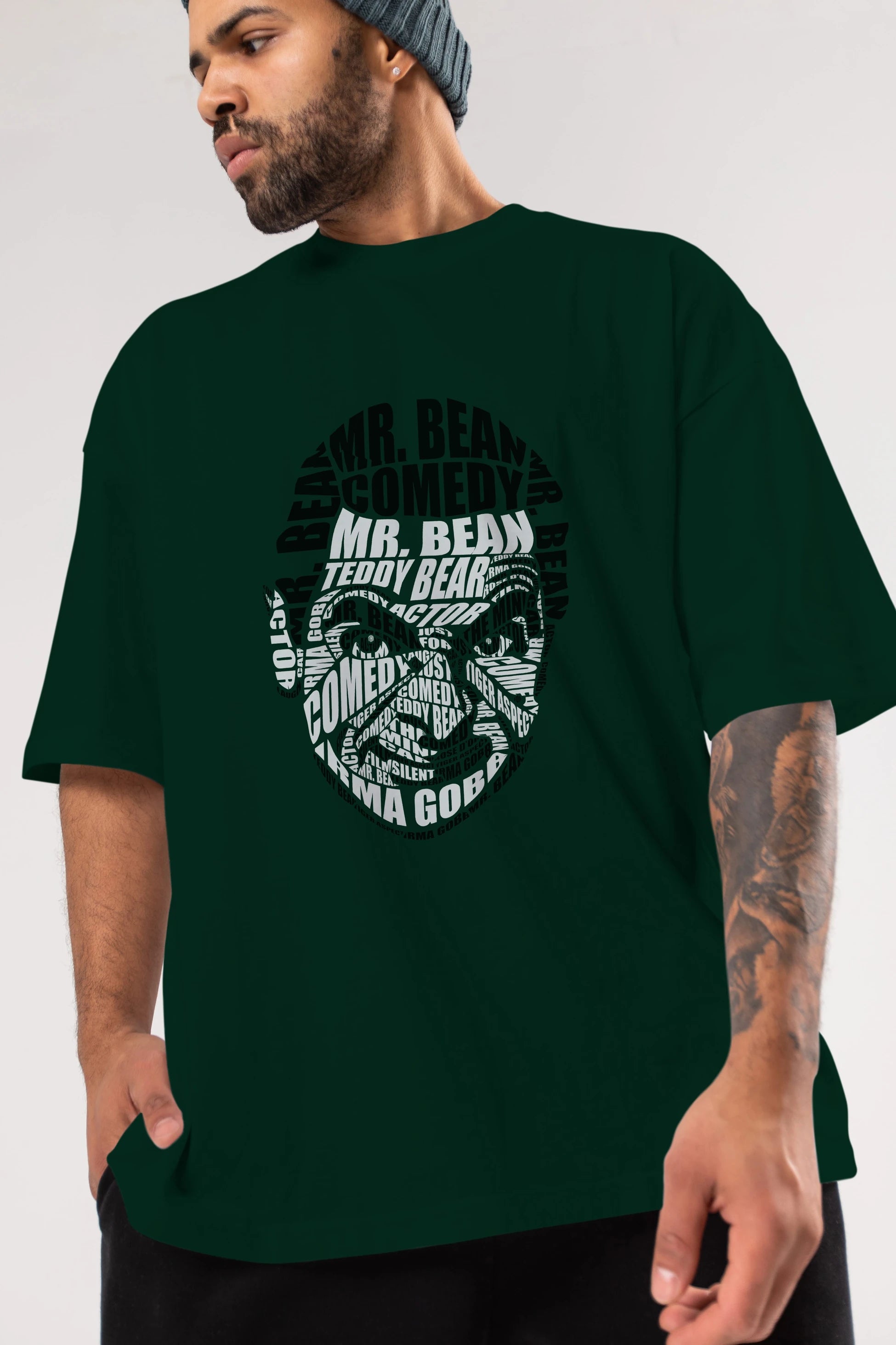 Mr Bean Calligram Ön Baskılı Oversize t-shirt %100 pamuk Erkek Kadın Unisex