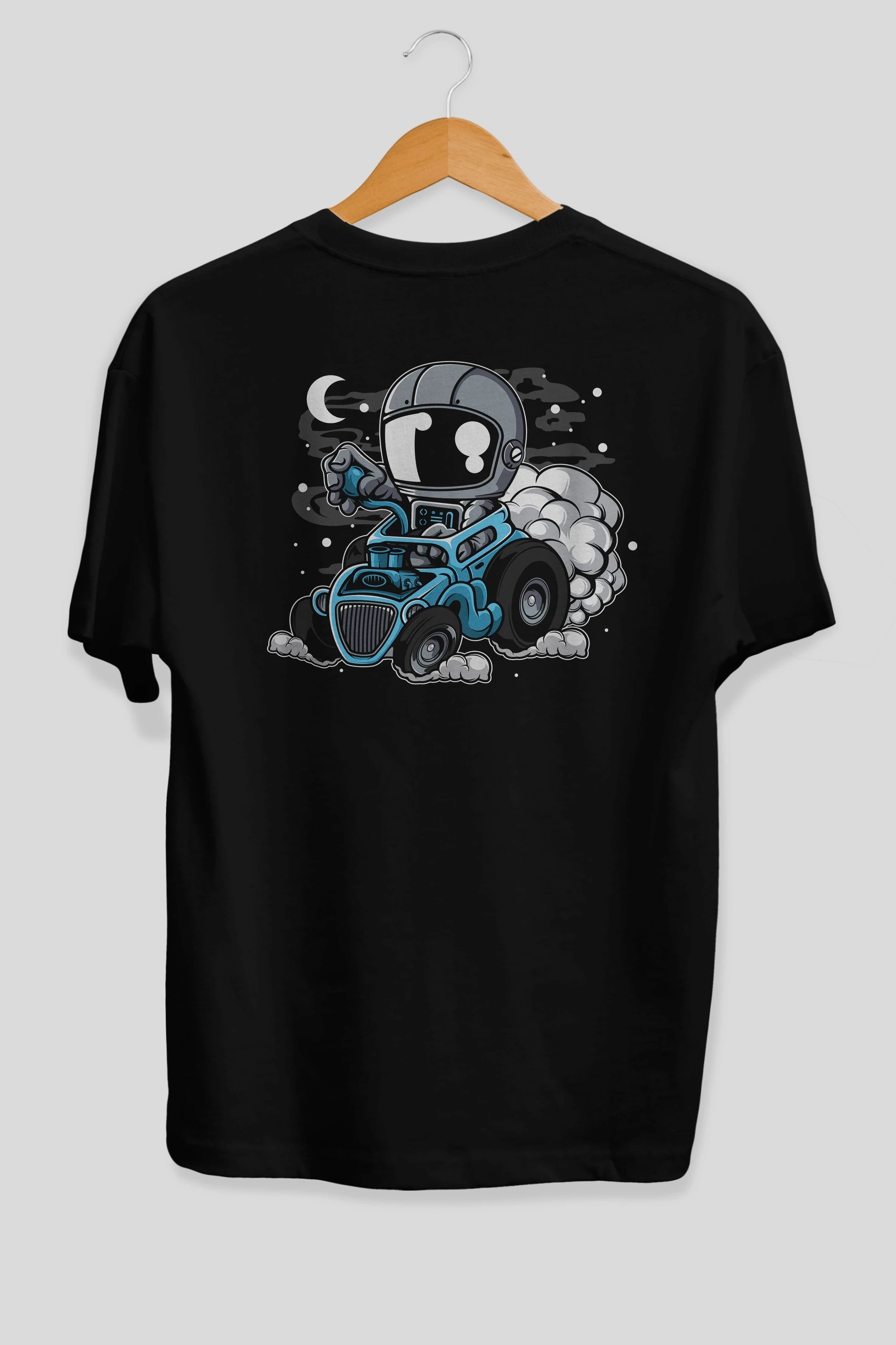 Astronaut Hotrod Arka Baskılı Oversize t-shirt Erkek Kadın Unisex