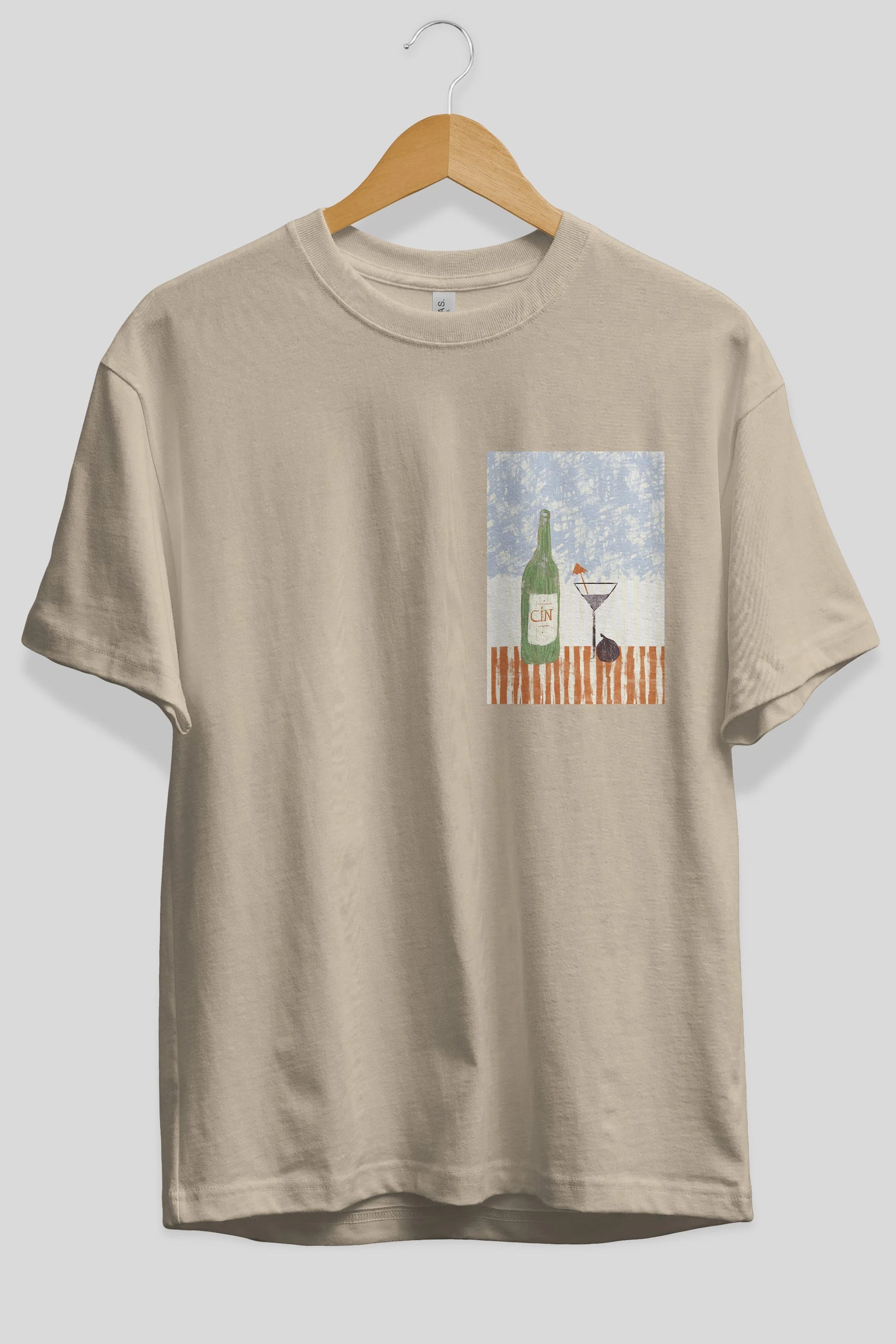 Gin Ön Sol Baskılı Oversize t-shirt Erkek Kadın Unisex %100 Pamuk Bisiklet Yaka tişort