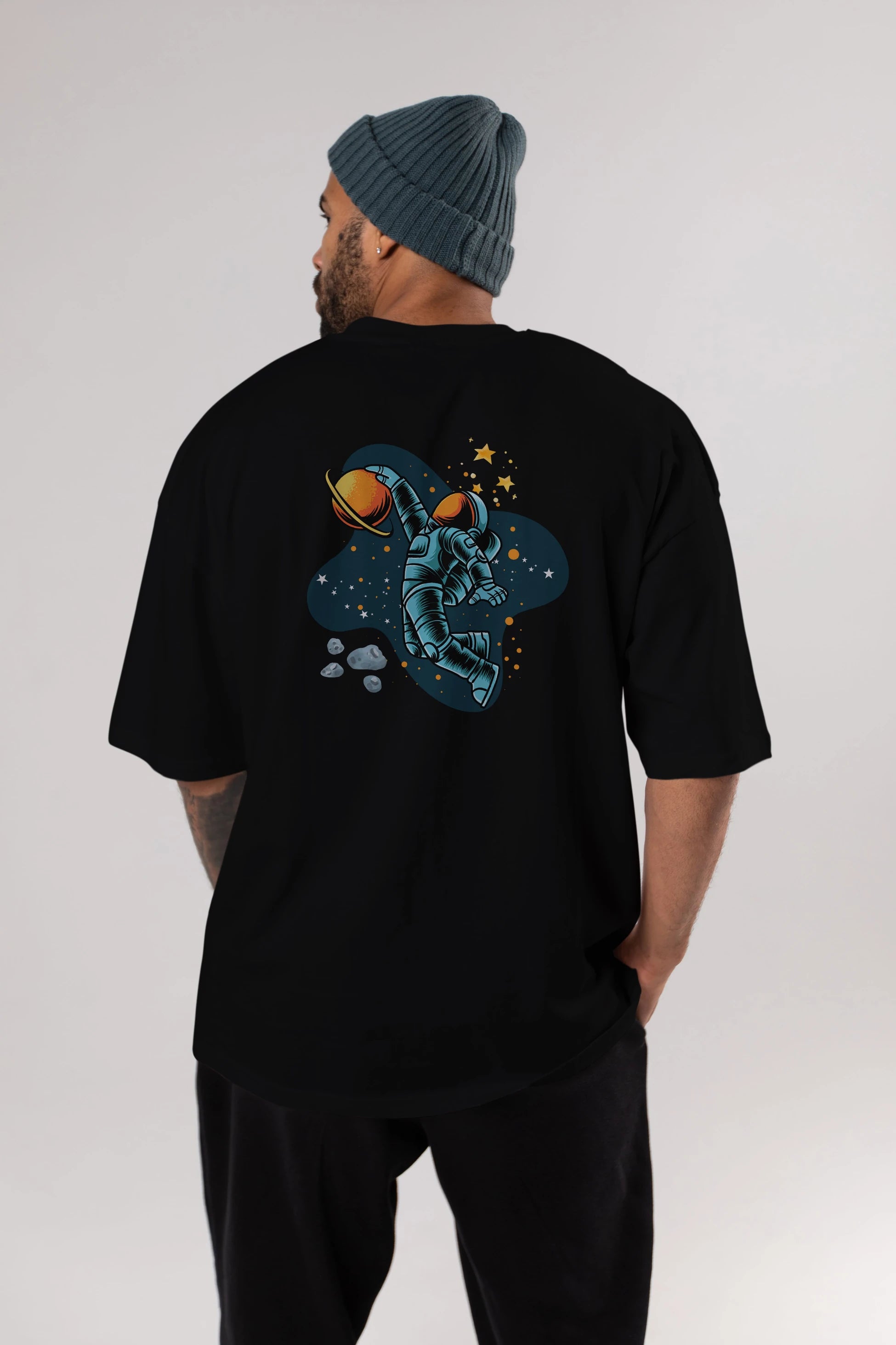 Astronot Basketbol Arka Baskılı Oversize t-shirt Erkek Kadın Unisex