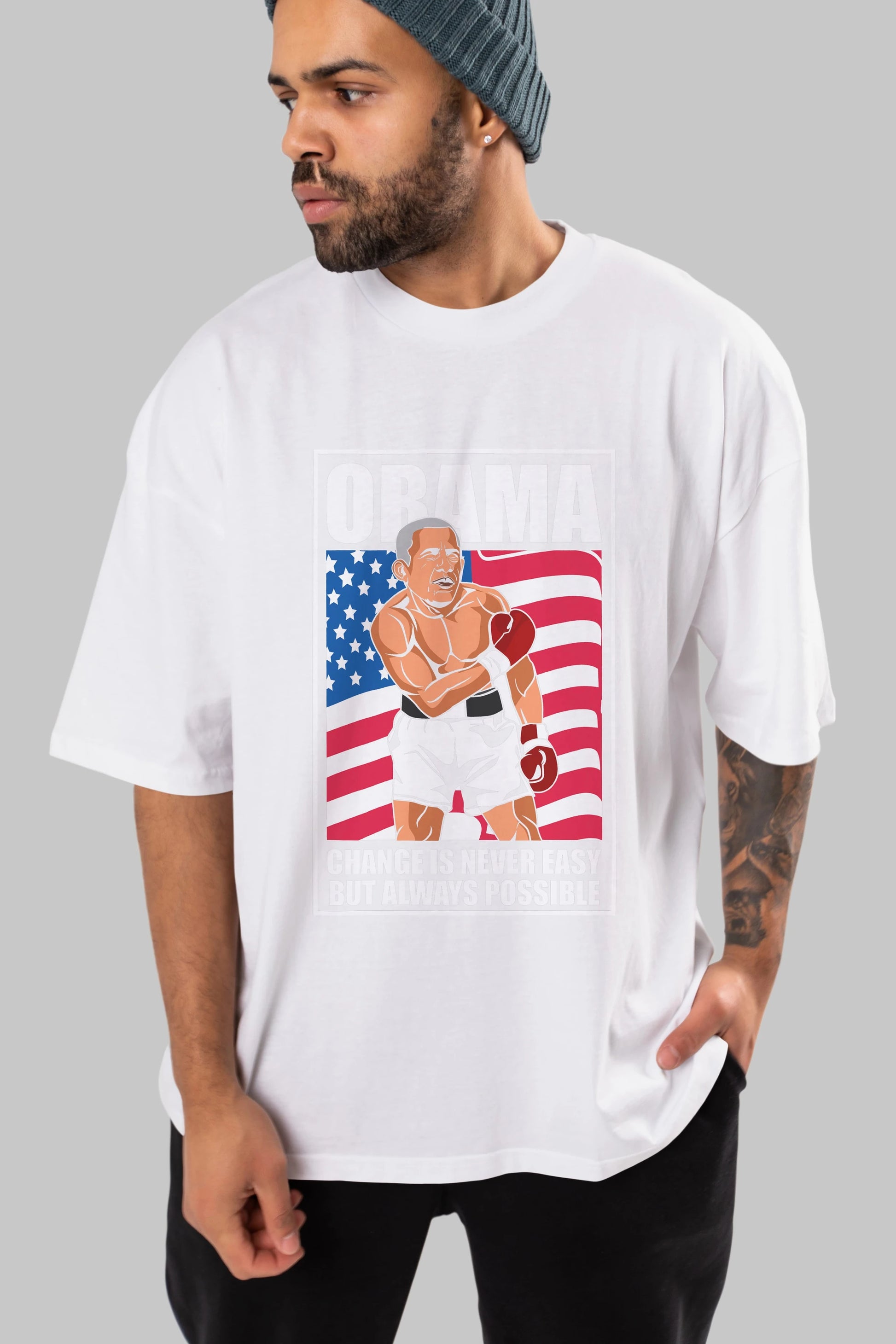 Obama Ön Baskılı Oversize t-shirt Erkek Kadın Unisex %100 Pamuk tişort