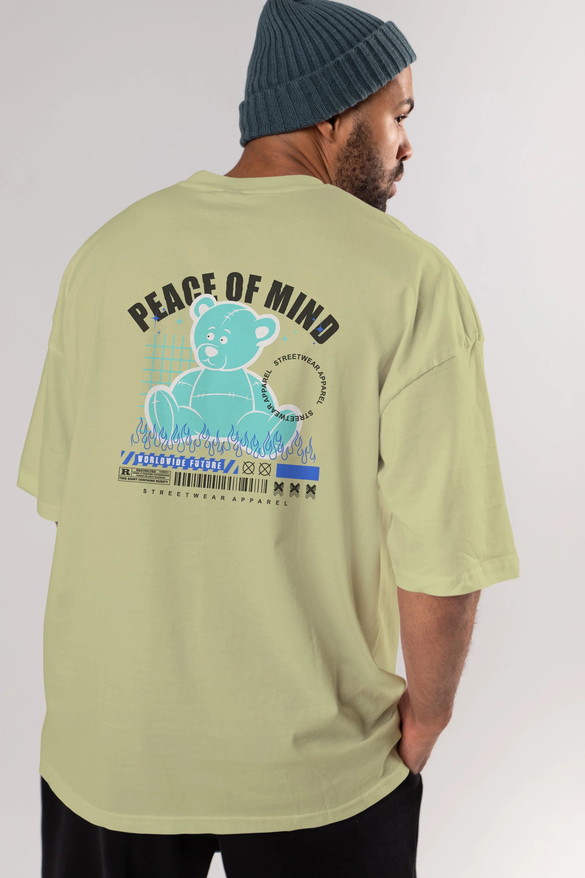Teddy Bear Peace of Mind Arka Baskılı Oversize t-shirt Erkek Kadın Unisex