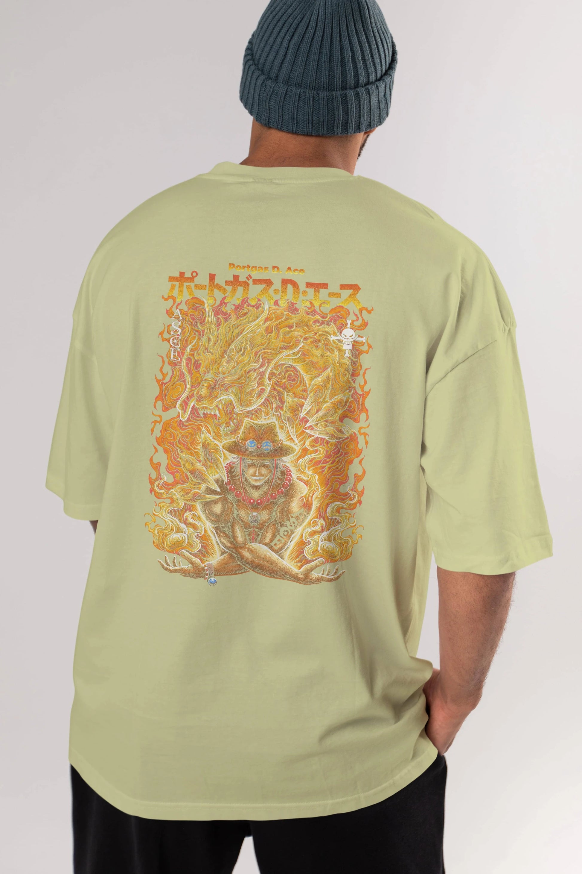 PORTGAS D. ACE Anime Arka Baskılı Oversize t-shirt Erkek Kadın Unisex