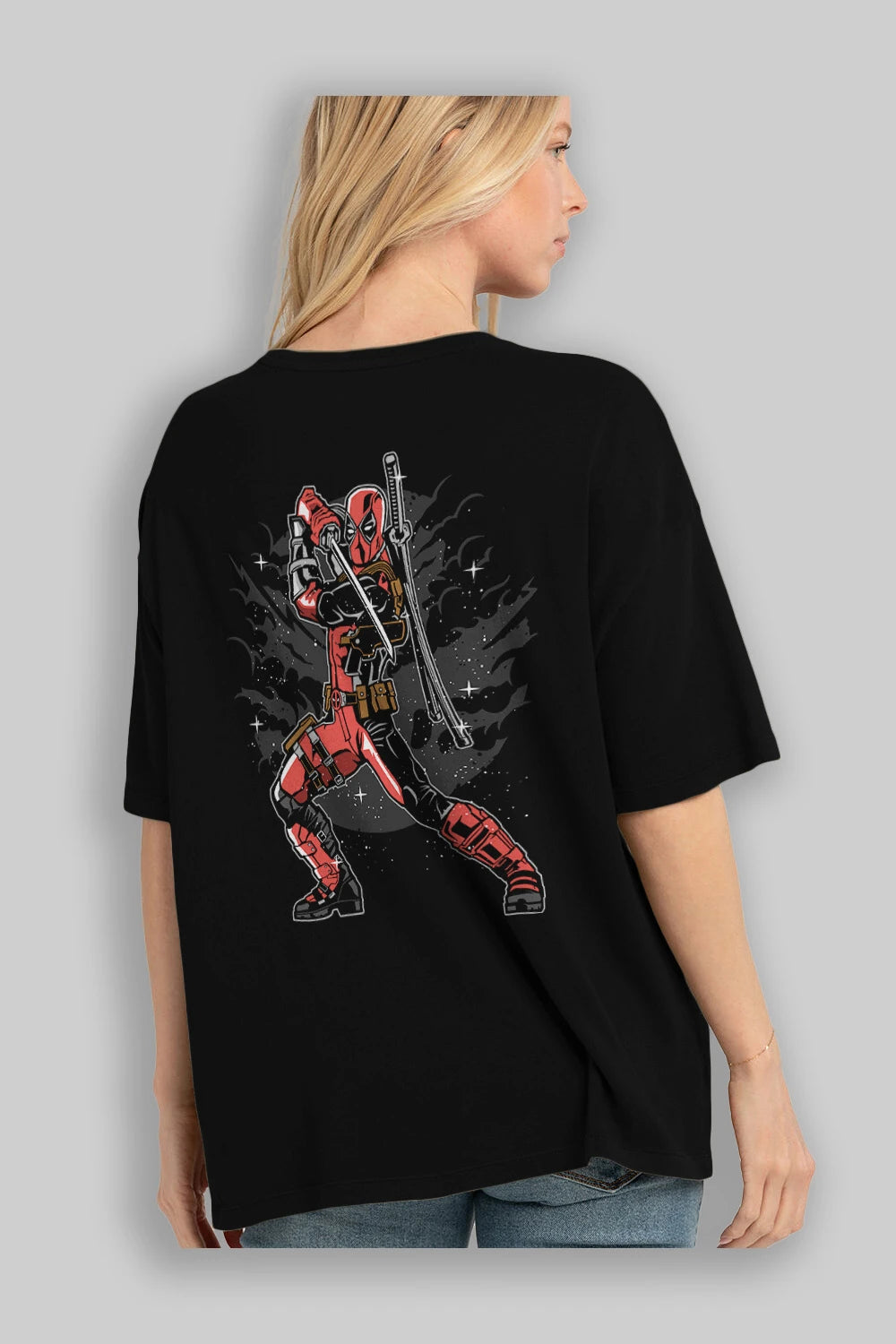 Deadpool Arka Baskılı Oversize t-shirt Erkek Kadın Unisex %100 Pamuk